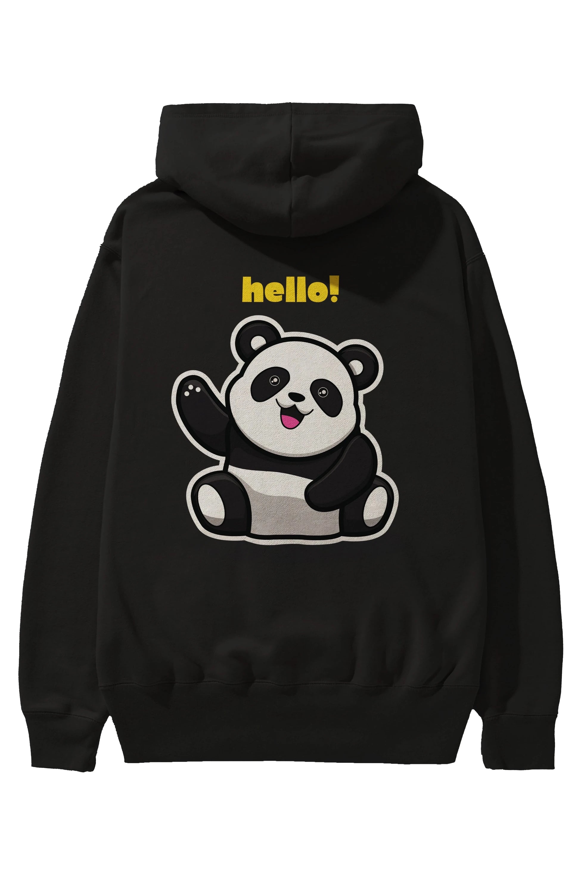 Hello Panda Arka Baskılı Oversize Hoodie Kapüşonlu Sweatshirt Erkek Kadın Unisex