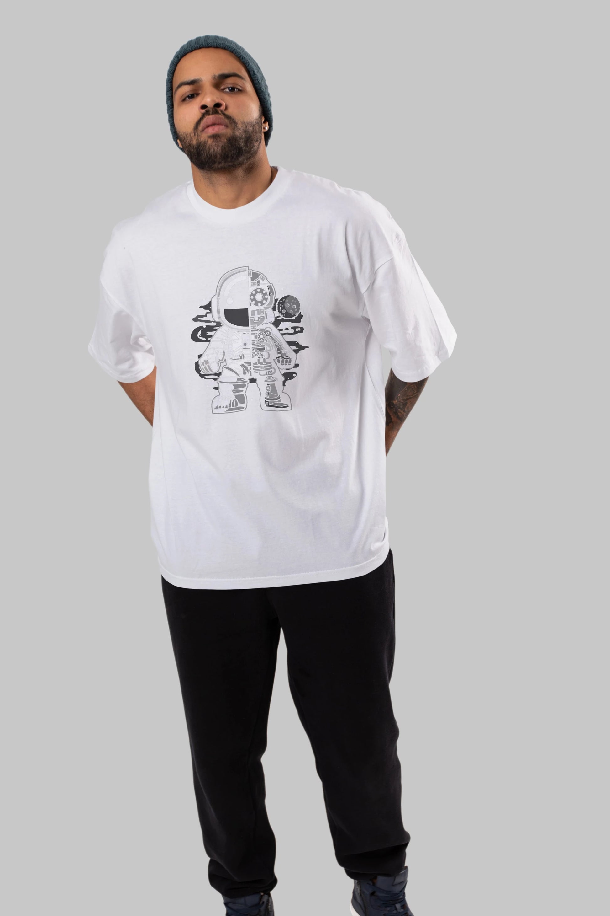 Astronaut Half Robot Ön Baskılı Oversize t-shirt Erkek Kadın Unisex