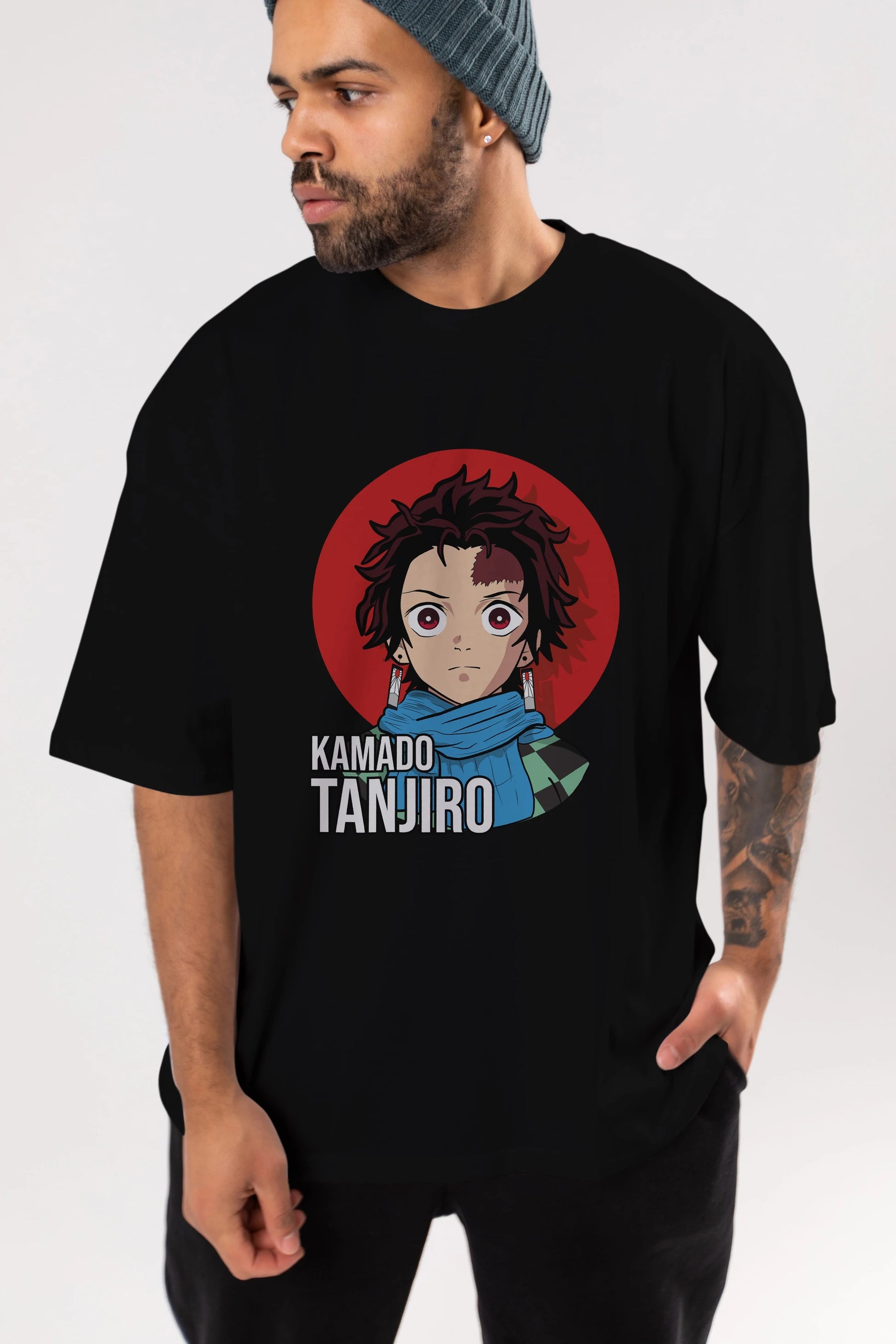 TANJIRO KAMADO Anime Ön Baskılı Oversize t-shirt %100 pamuk Erkek Kadın Unisex