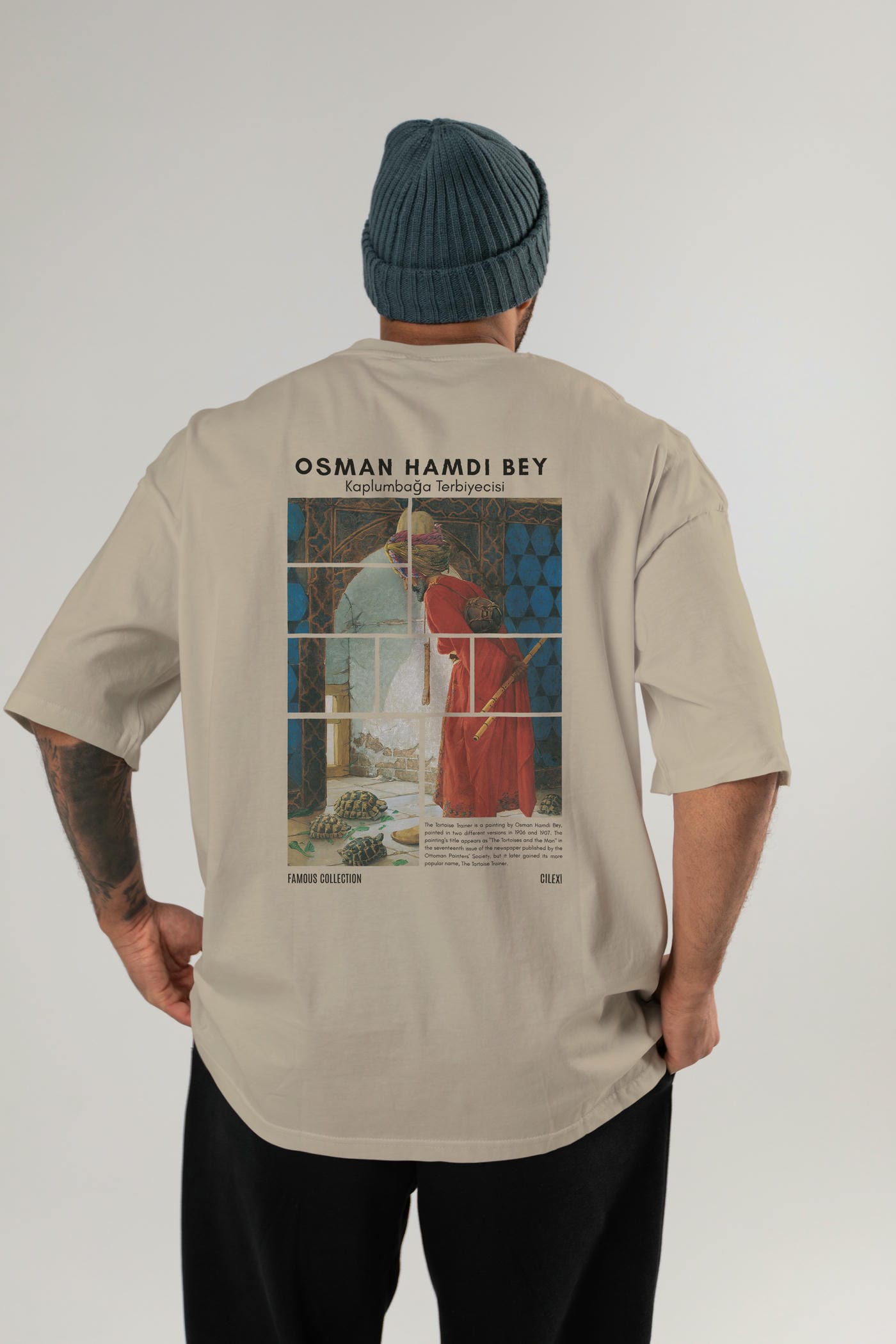 Osman Hamdi Bey Arka Baskılı Oversize t-shirt Erkek Kadın Bisiklet Yaka Pamuk tişort