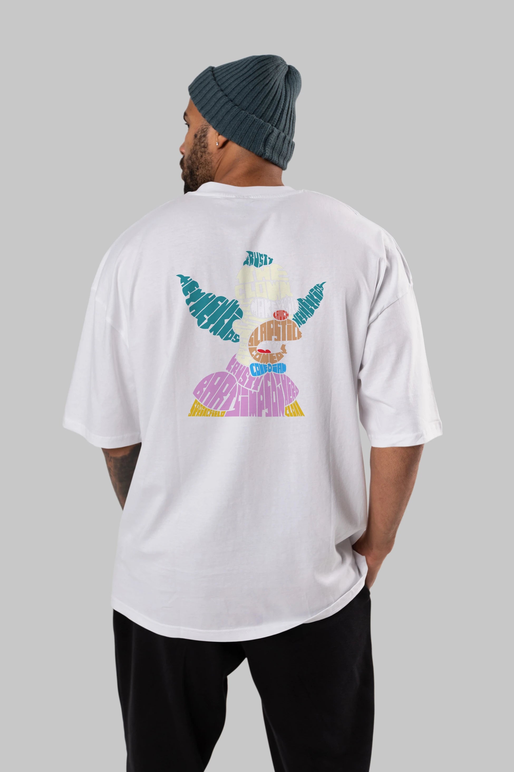 Krusty Clown Arka Baskılı Oversize t-shirt %100 pamuk Erkek Kadın Unisex