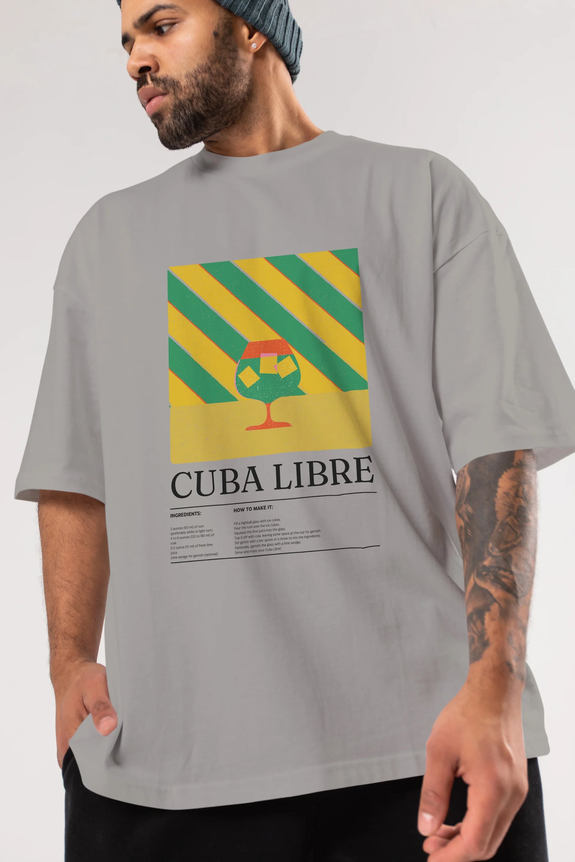 Cuba Libre Kokteyl Ön Baskılı Oversize t-shirt Erkek Kadın %100 Pamuk Bisiklet Yaka tişort