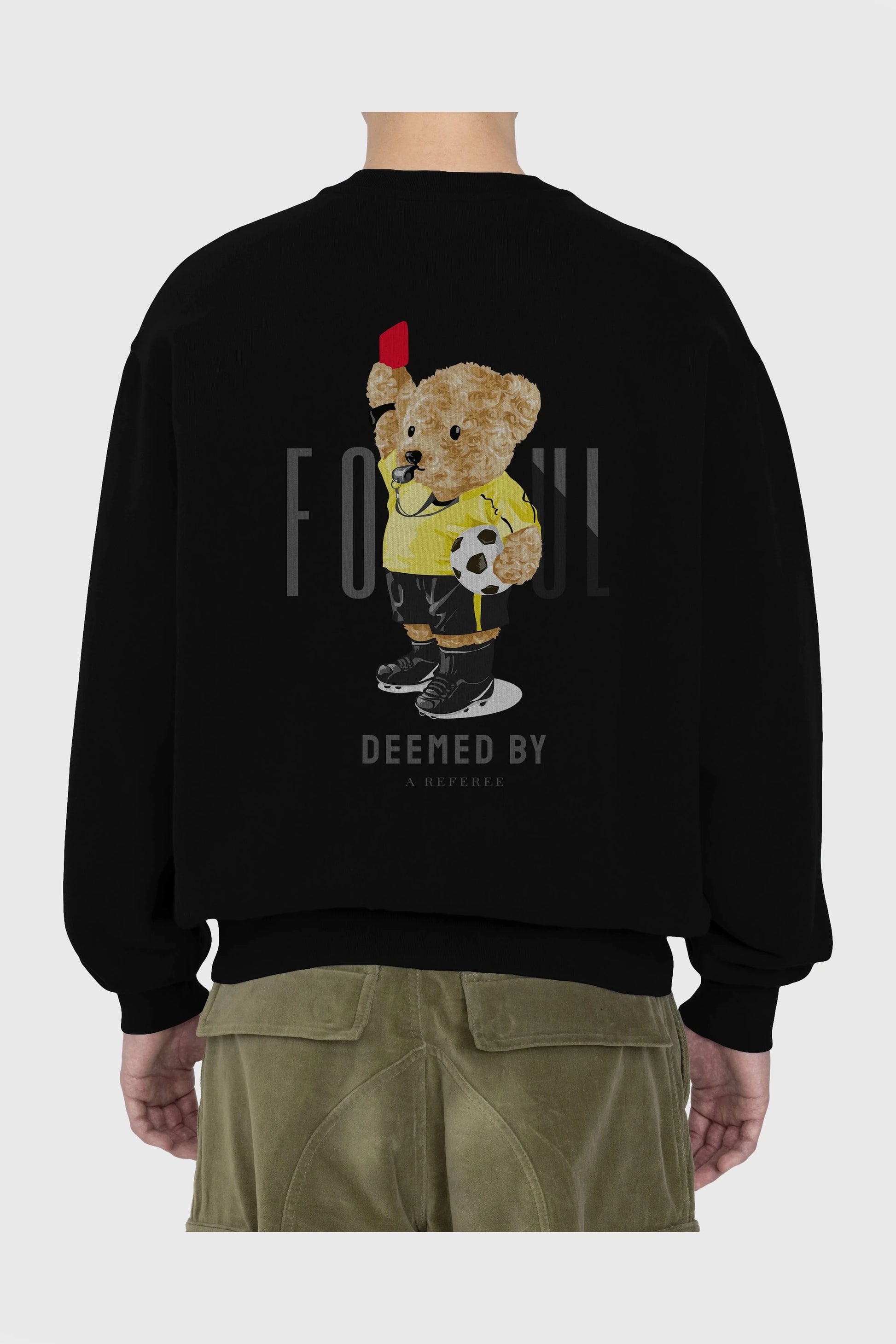 Teddy Bear Kırmızı Kart Arka Baskılı Oversize Sweatshirt Erkek Kadın Unisex