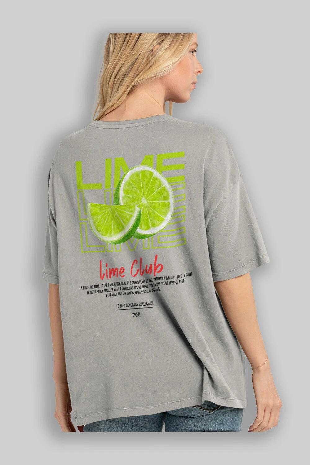 Lime Kokteyl Serisi Baskılı Oversize t-shirt Erkek Kadın Unisex %100 Pamuk Bisiklet Yaka tişort