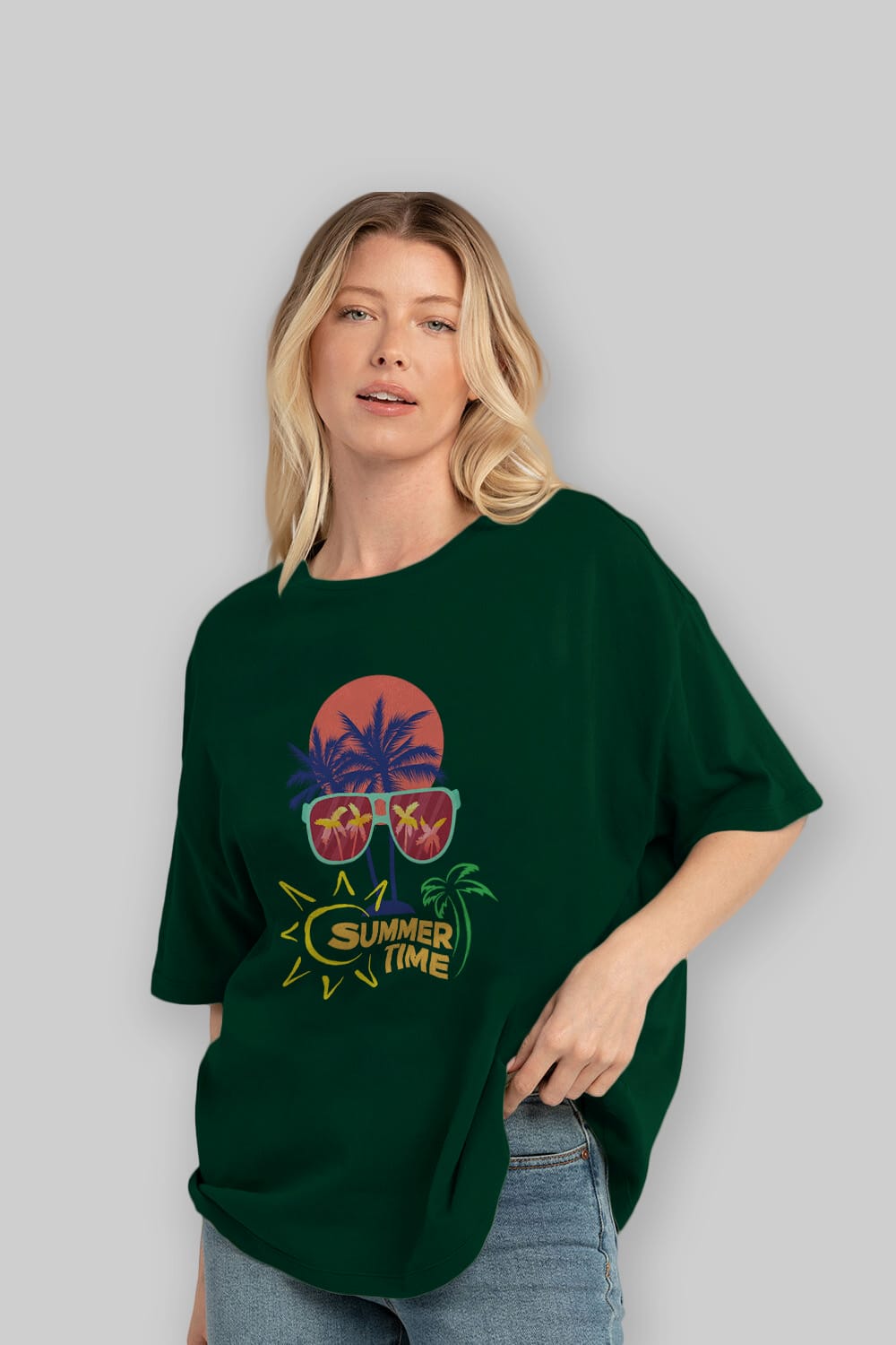Summer Time Yazılı Ön Baskılı Oversize t-shirt Erkek Kadın Unisex