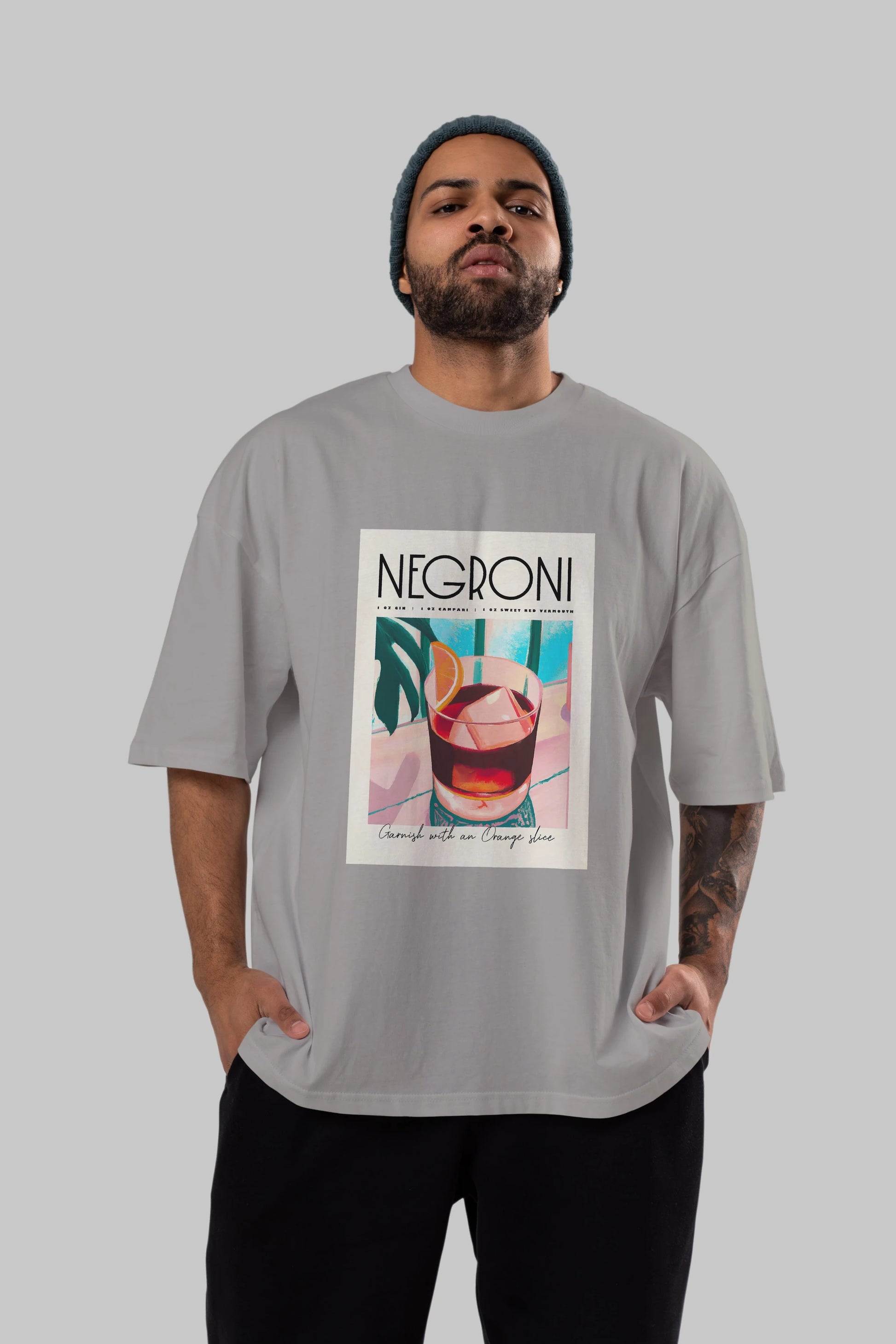Negroni 4 Ön Baskılı Oversize t-shirt Erkek Kadın Unisex %100 Pamuk Bisiklet Yaka tişort