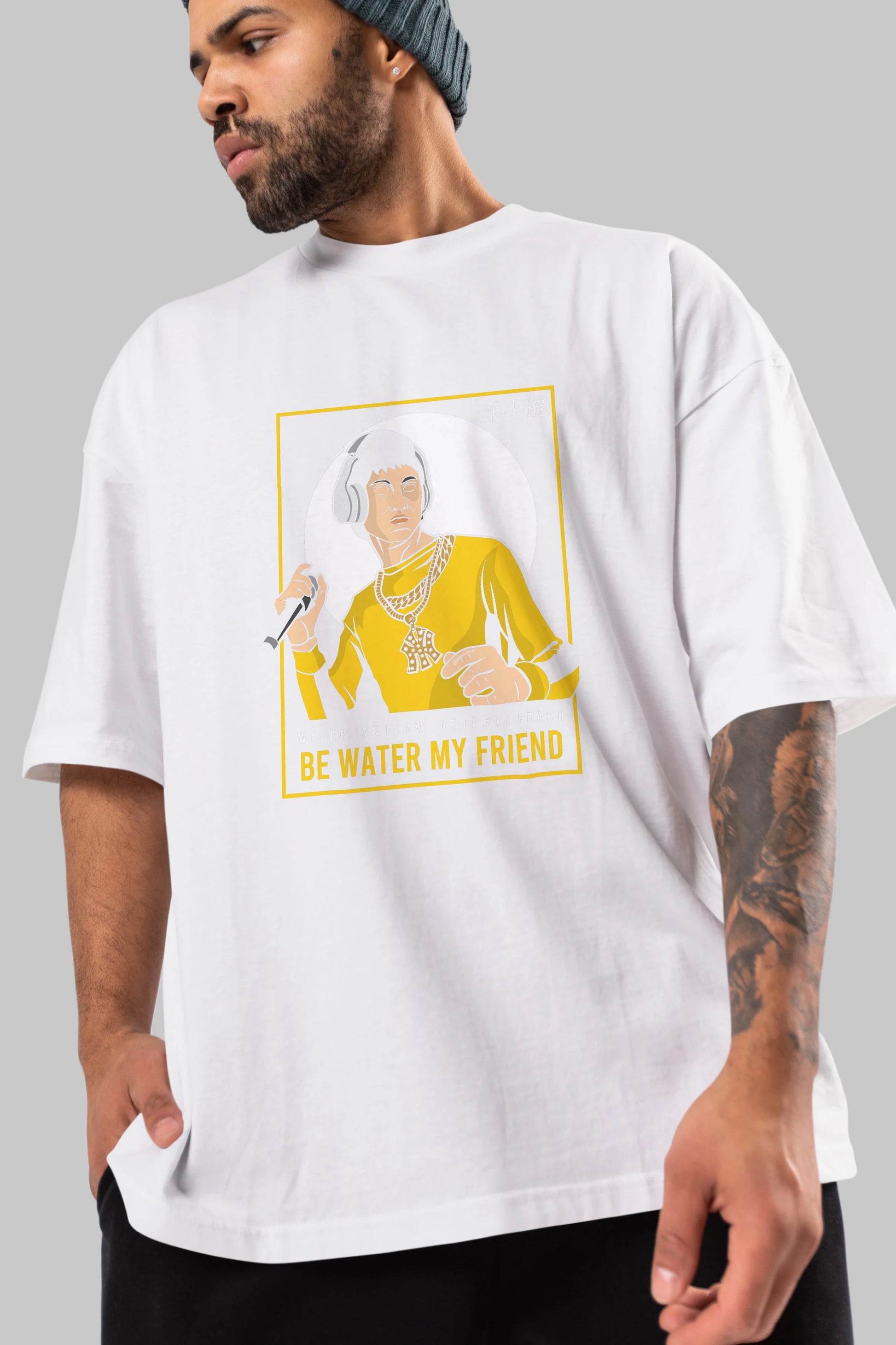 Bruce Lee Rapper Ön Baskılı Oversize t-shirt Erkek Kadın Unisex %100 Pamuk tişort