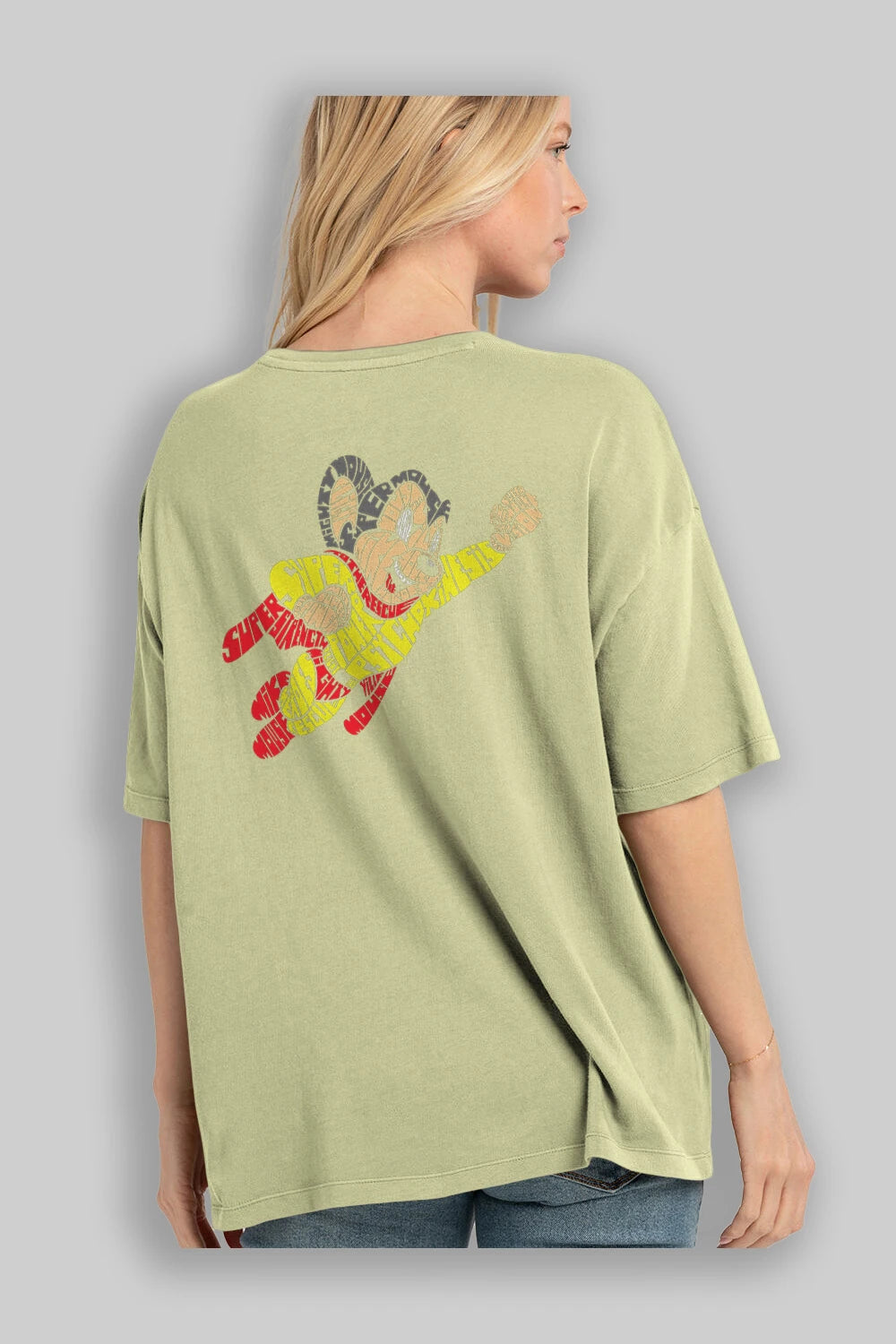 Mighty Mouse Arka Baskılı Oversize t-shirt %100 pamuk Erkek Kadın Unisex