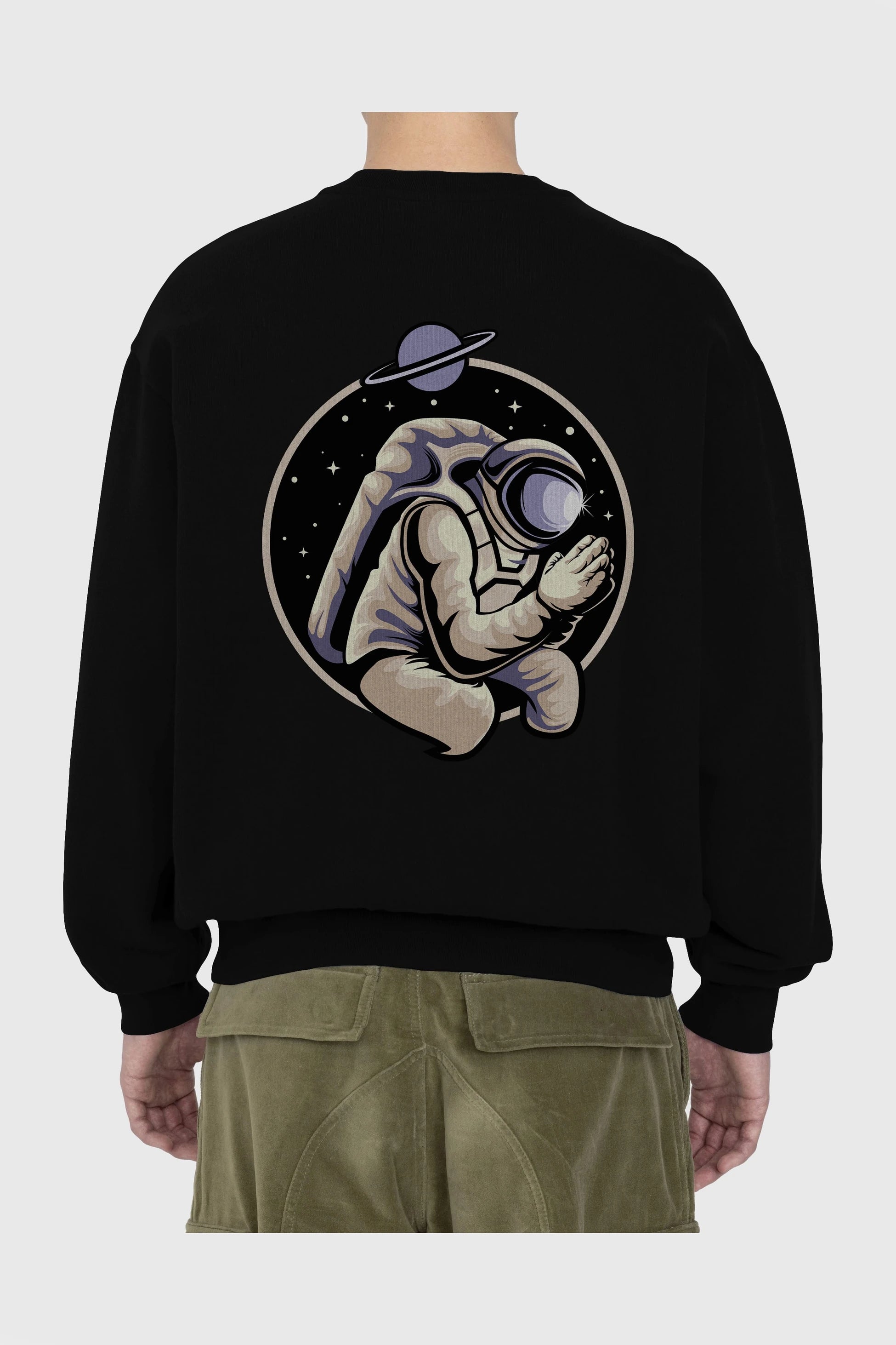 Astronaut Praying Arka Baskılı Oversize Sweatshirt Erkek Kadın Unisex