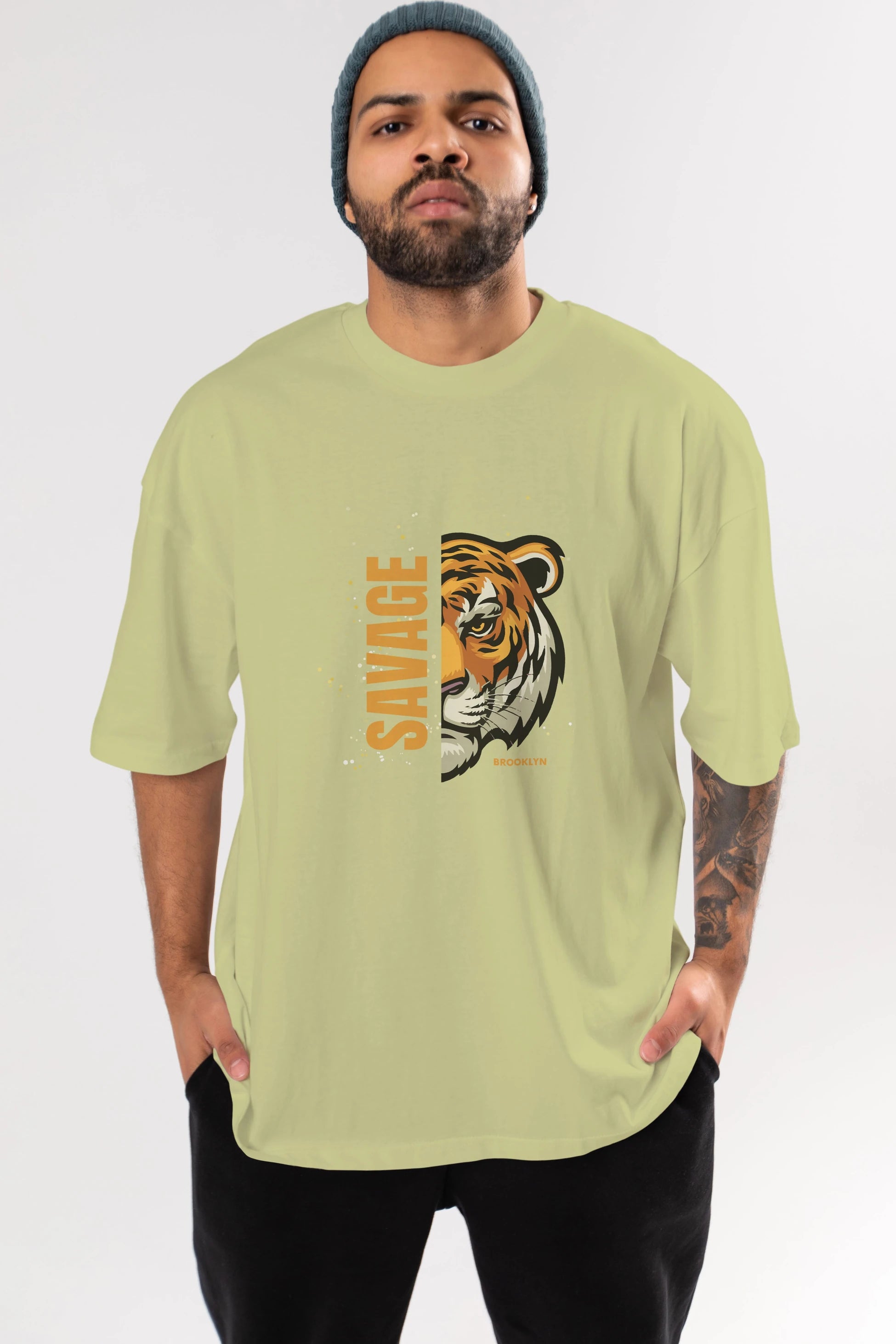Savage Brooklyn Yazılı Ön Baskılı Oversize t-shirt Erkek Kadın Unisex