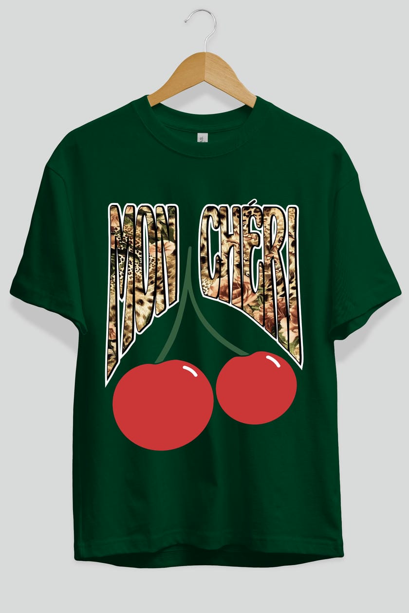 Mon Cherry Cherries Ön Baskılı Oversize t-shirt Erkek Kadın Pamuk Bisiklet Yaka tişort