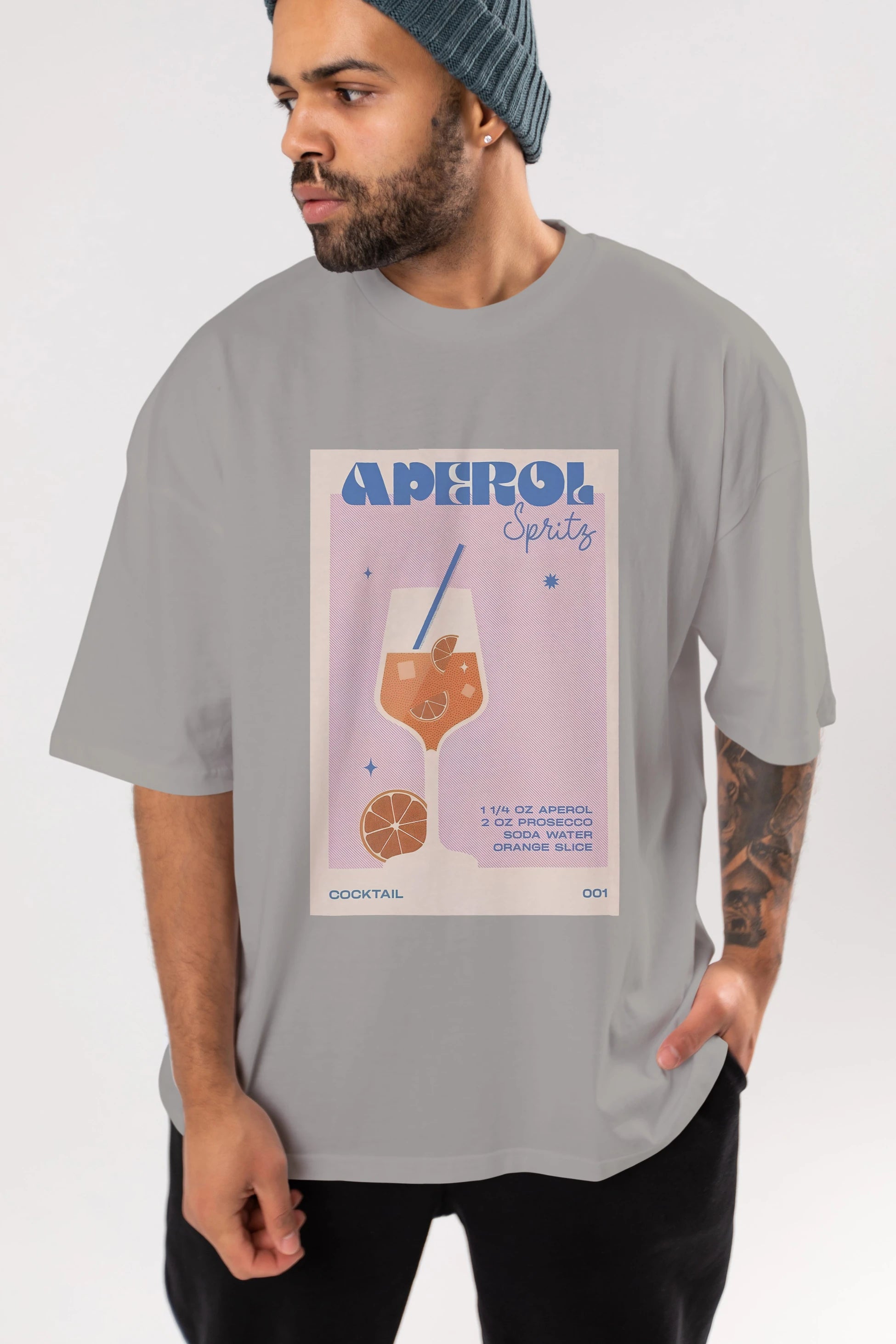 Aperol Spritz Ön Baskılı Oversize t-shirt Erkek Kadın Unisex %100 Pamuk Bisiklet Yaka tişort