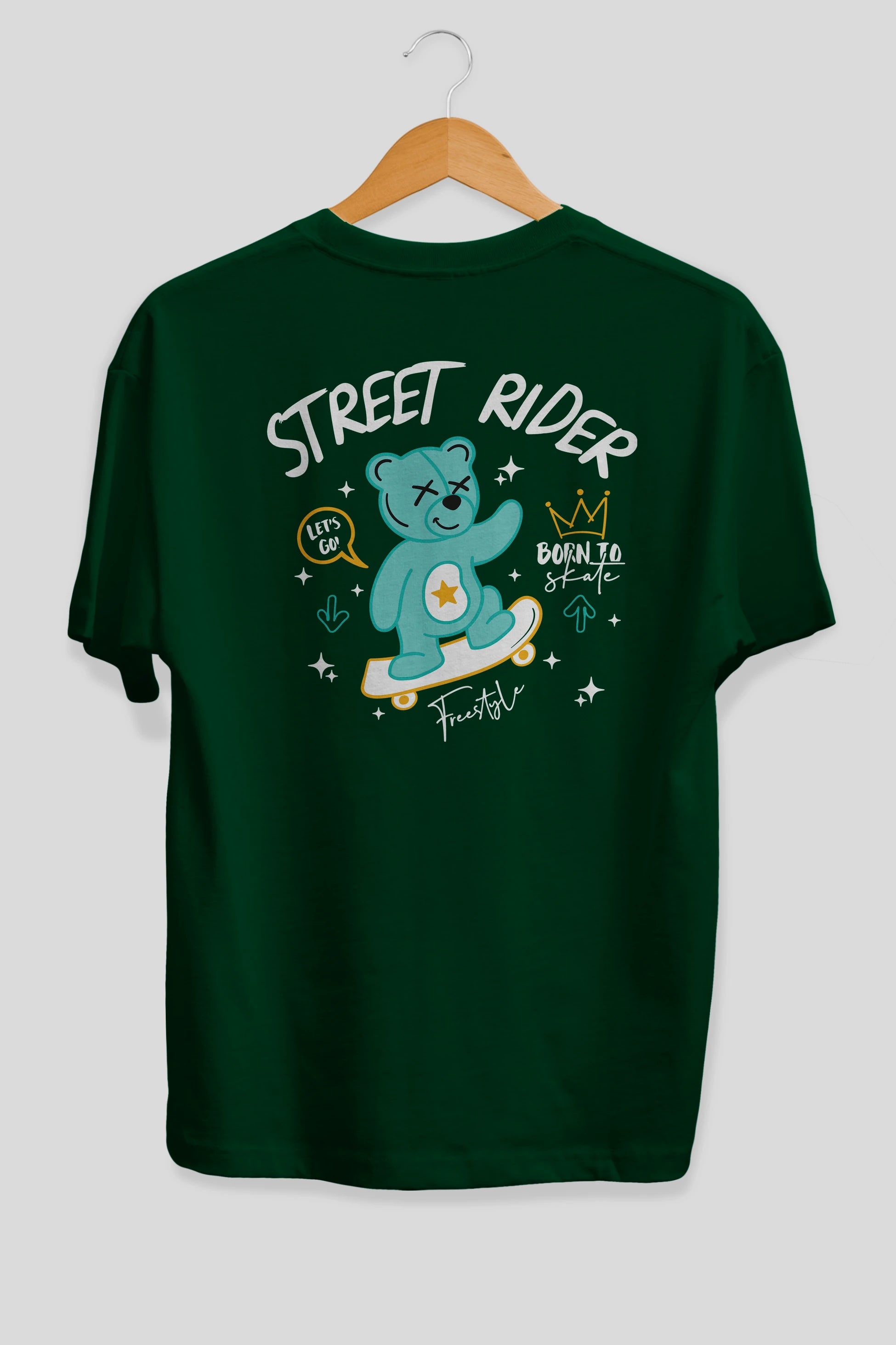 Street Rider Bear Arka Baskılı Oversize t-shirt Erkek Kadın Unisex