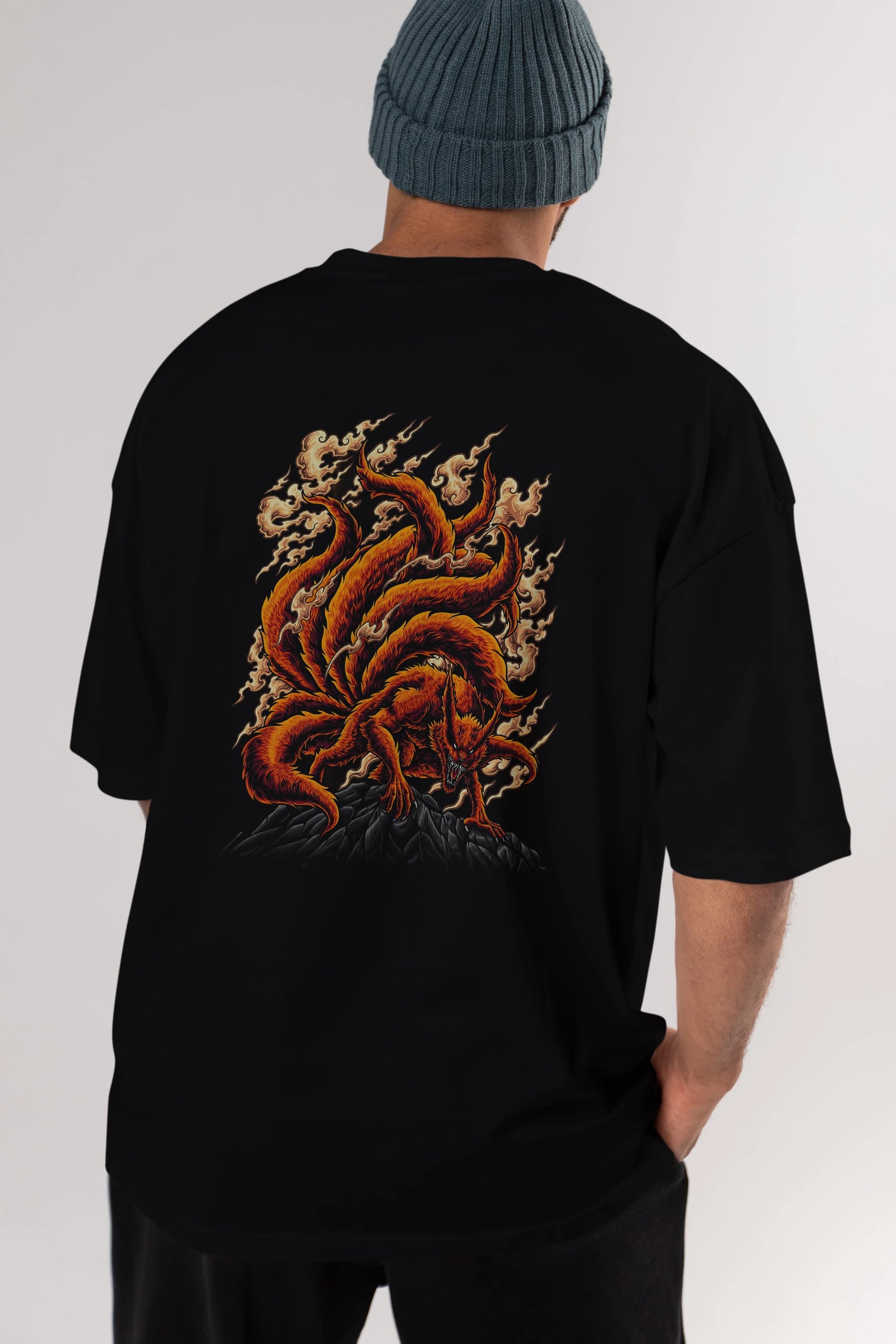 NARUTO KYUUBI Anime Arka Baskılı Oversize t-shirt Erkek Kadın Unisex