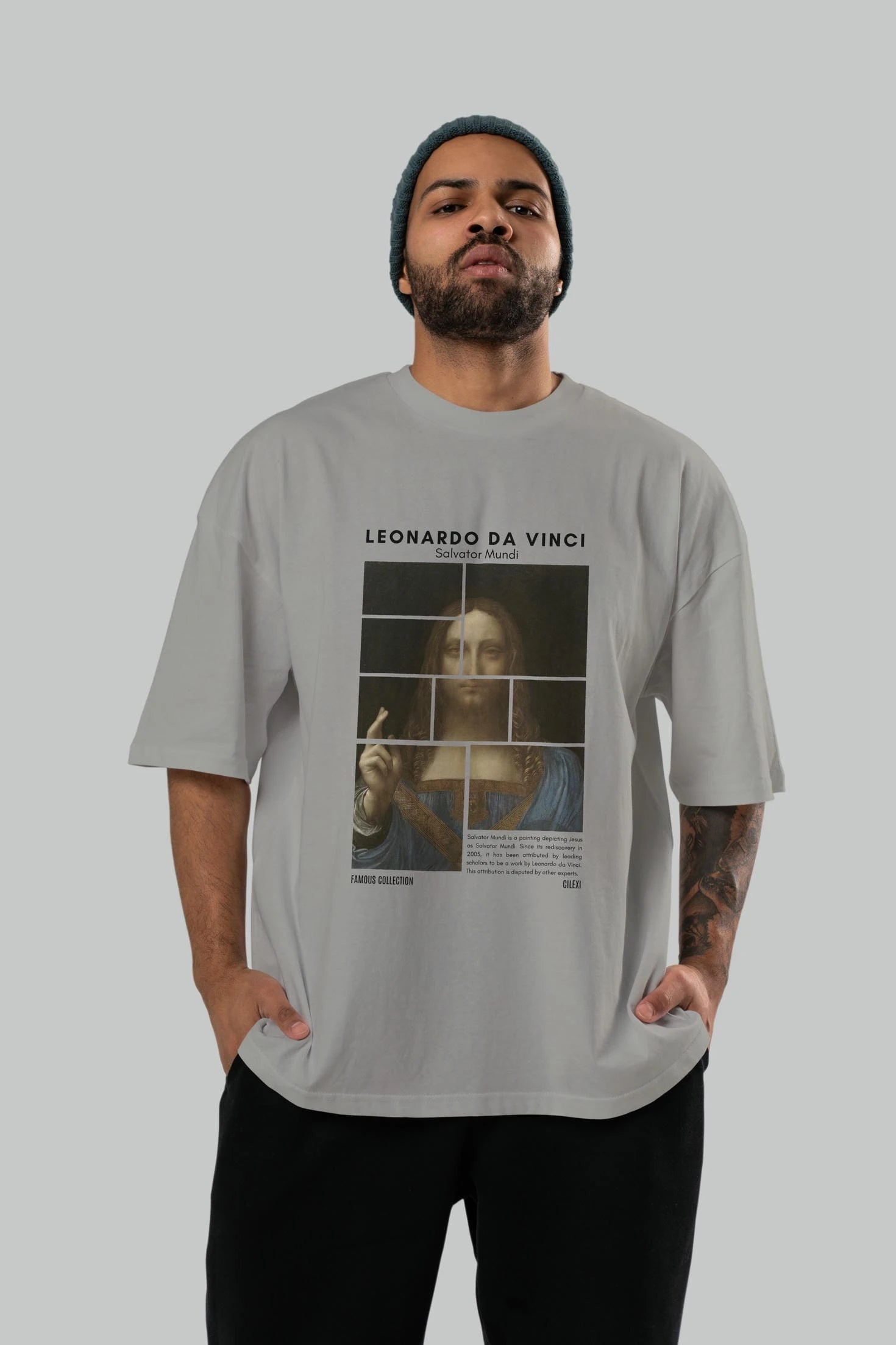 Salvador Mundi ön Baskılı Oversize t-shirt Erkek Kadın Bisiklet Yaka Pamuk tişort