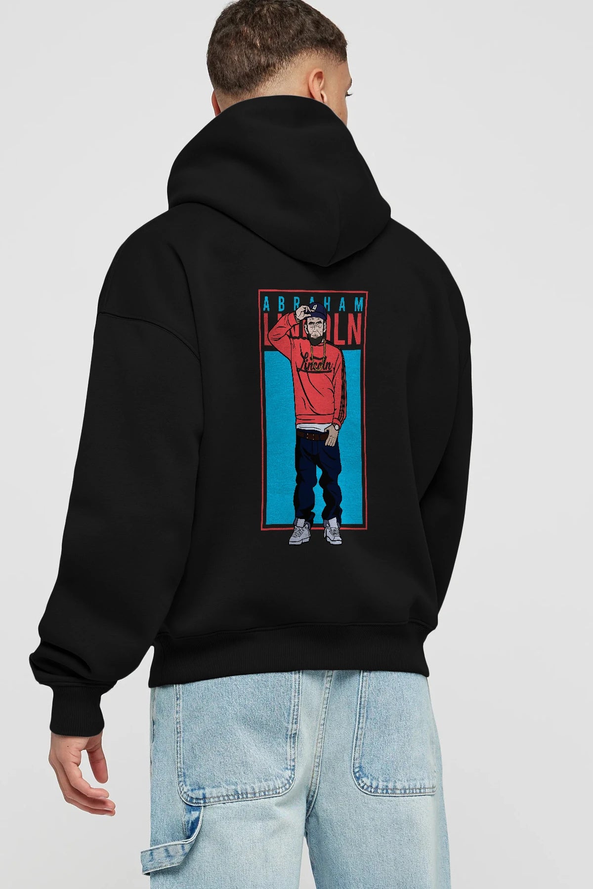 Abraham Lincoln Arka Baskılı Hoodie Oversize Kapüşonlu Sweatshirt Erkek Kadın Unisex