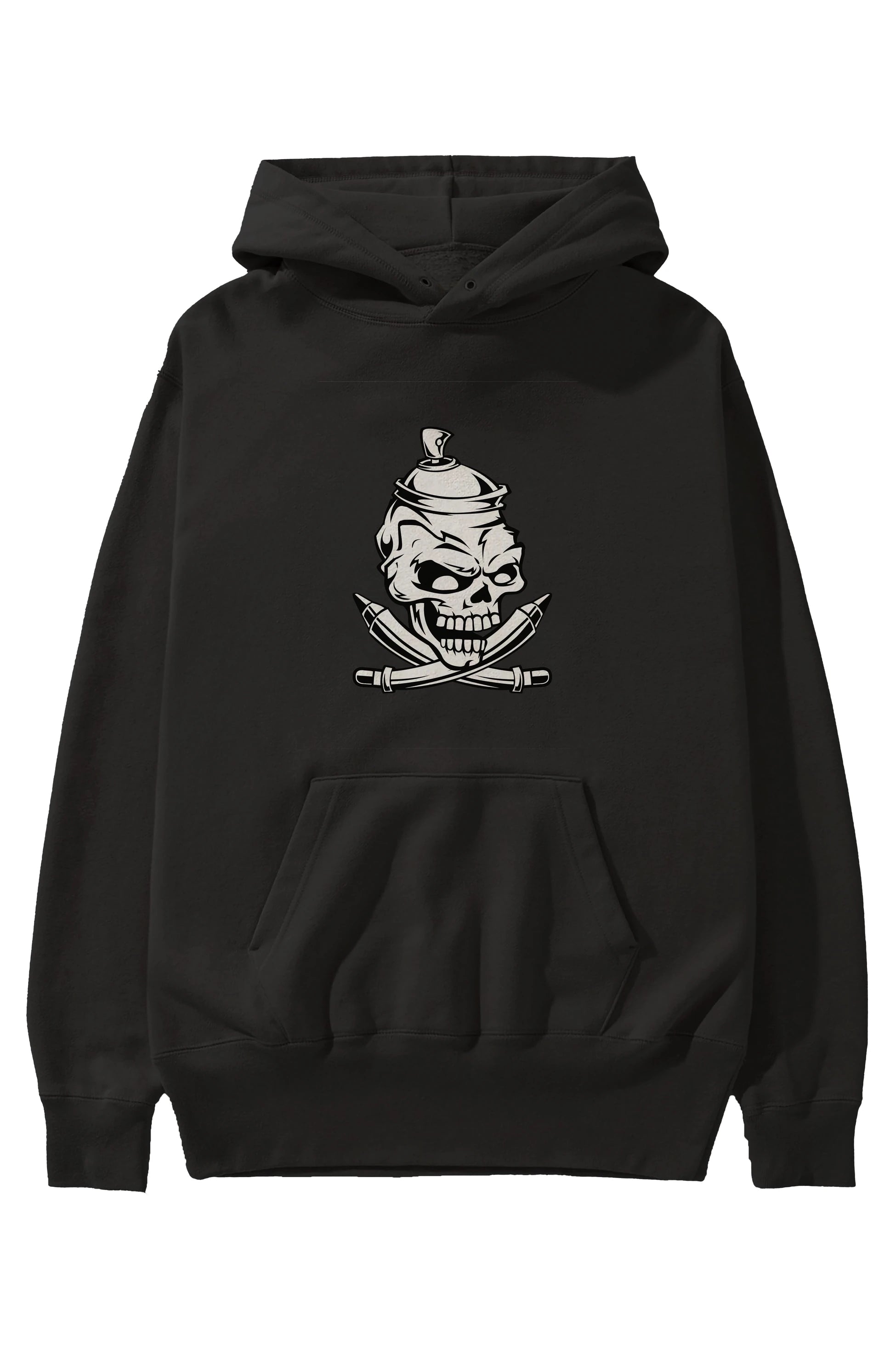 Skull Grafity Ön Baskılı Hoodie Oversize Kapüşonlu Sweatshirt Erkek Kadın Unisex