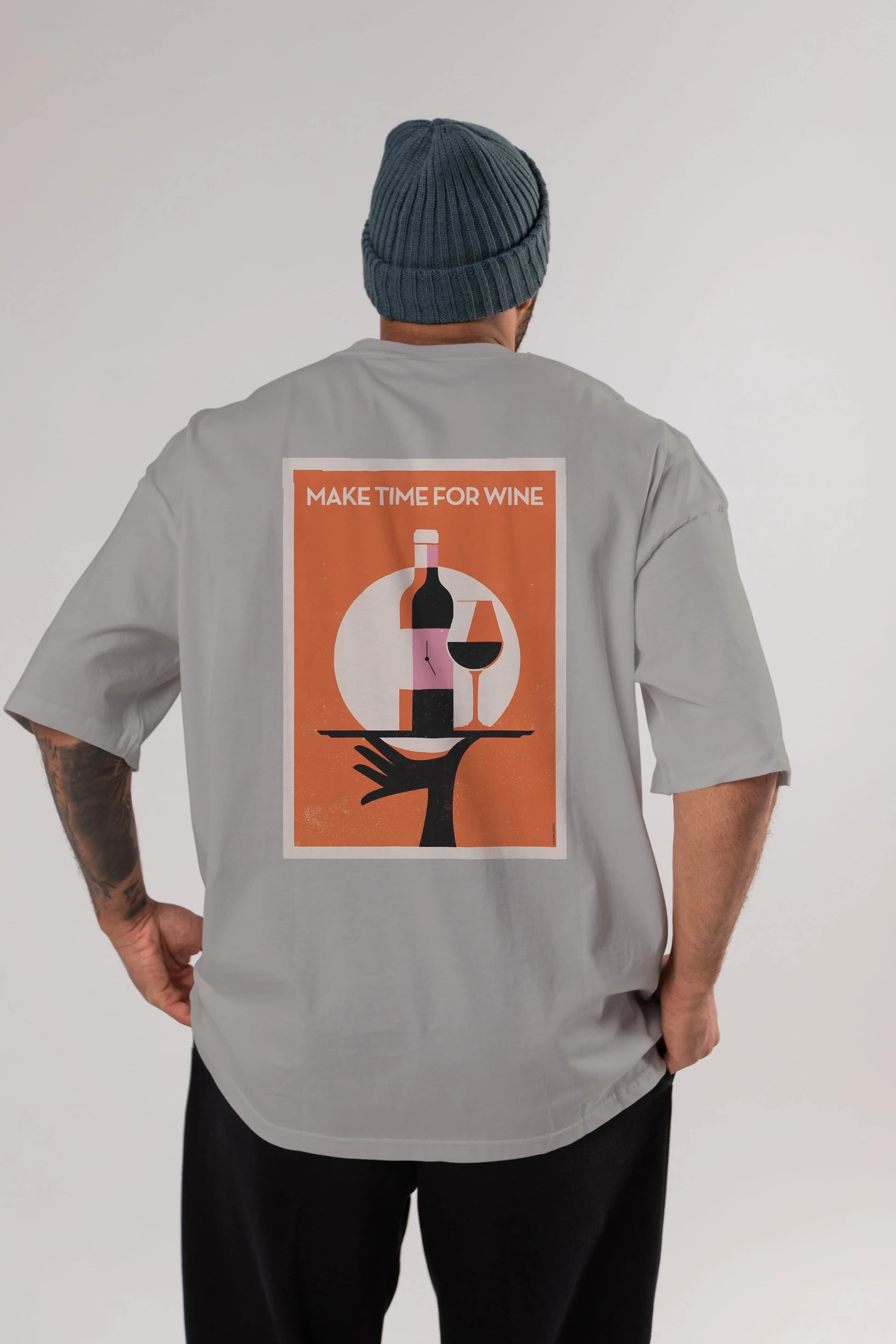 Make Time For Wine Arka Baskılı Oversize t-shirt Erkek Kadın Unisex %100 Pamuk Bisiklet Yaka tişort