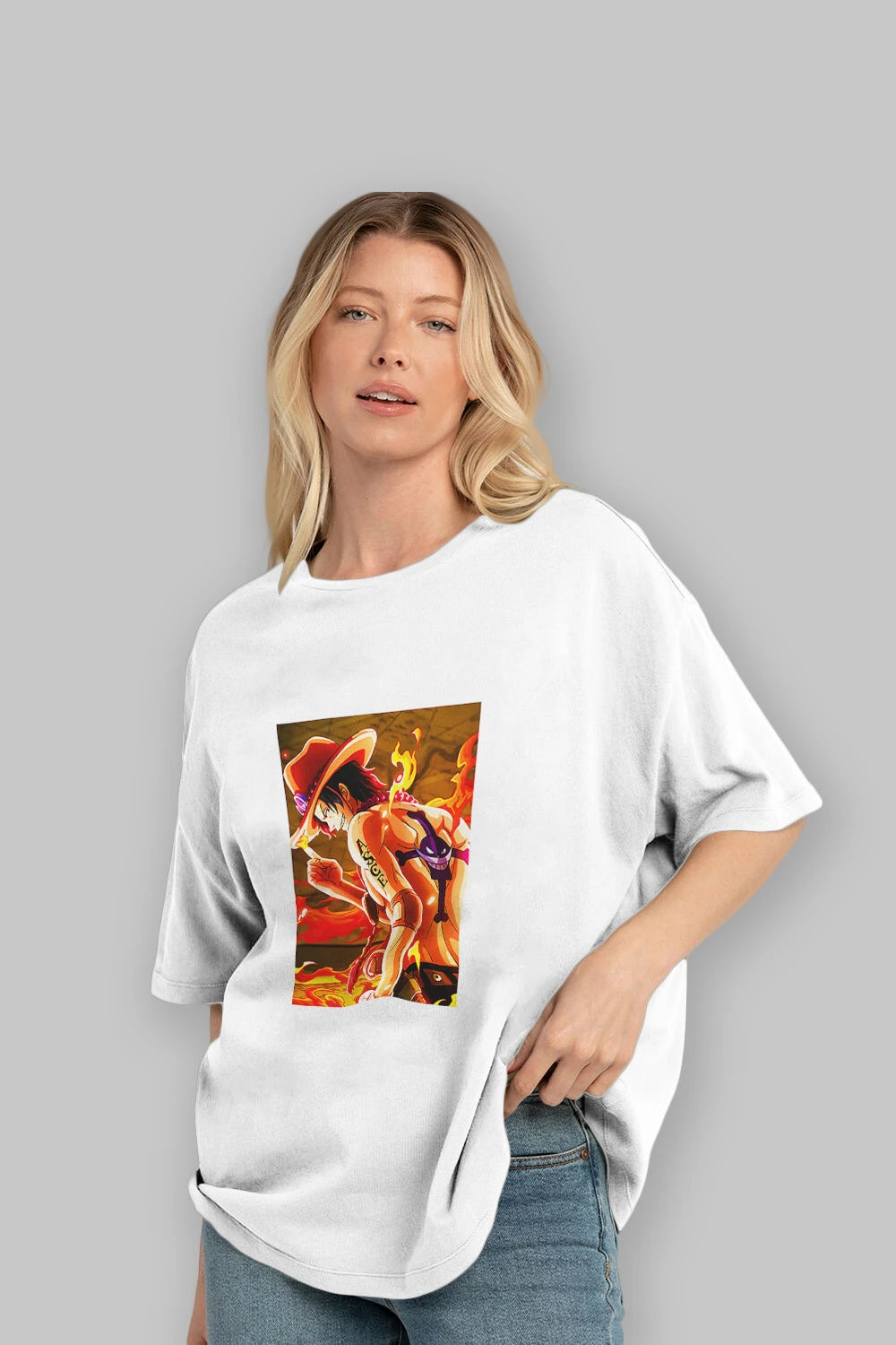 Portgas D. Ace Anime Ön Baskılı Oversize t-shirt Erkek Kadın Unisex