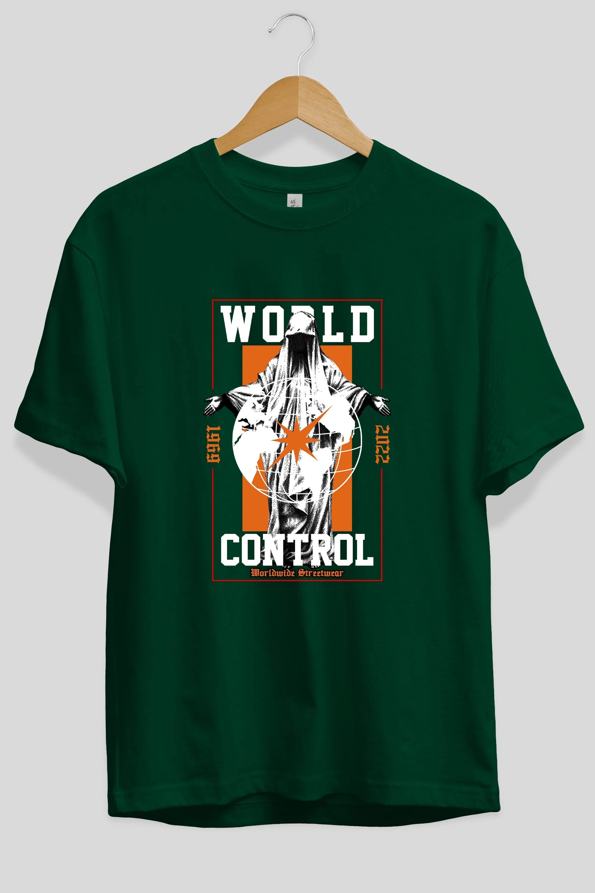 World Control Ön Baskılı Oversize t-shirt Erkek Kadın Unisex