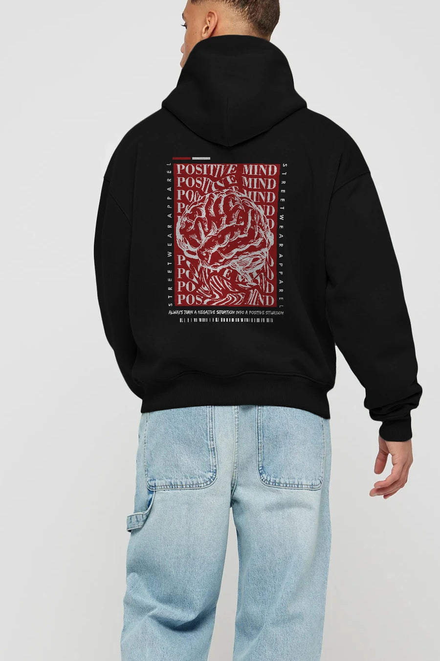 Positive Mind Arka Baskılı Hoodie Oversize Kapüşonlu Sweatshirt Erkek Kadın Unisex