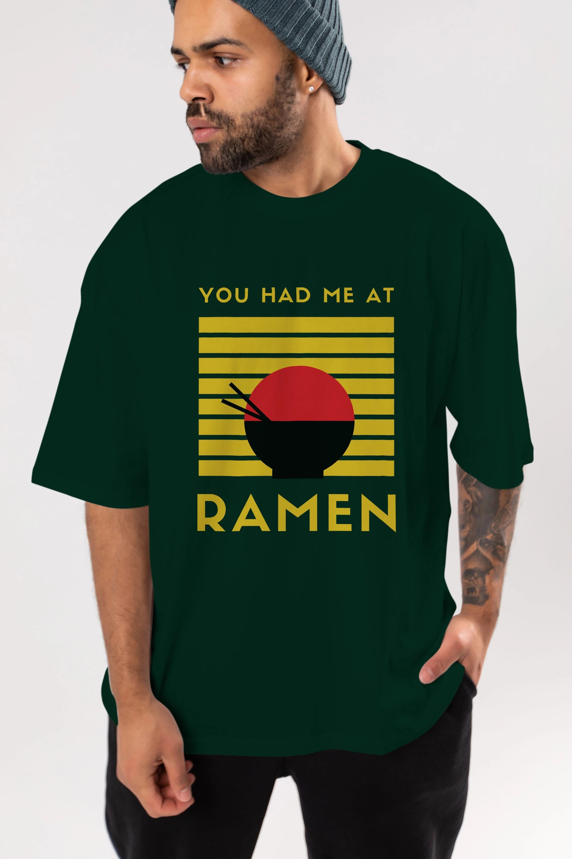 You Had me at Ramen Yazılı Ön Baskılı Oversize t-shirt Erkek Kadın Unisex