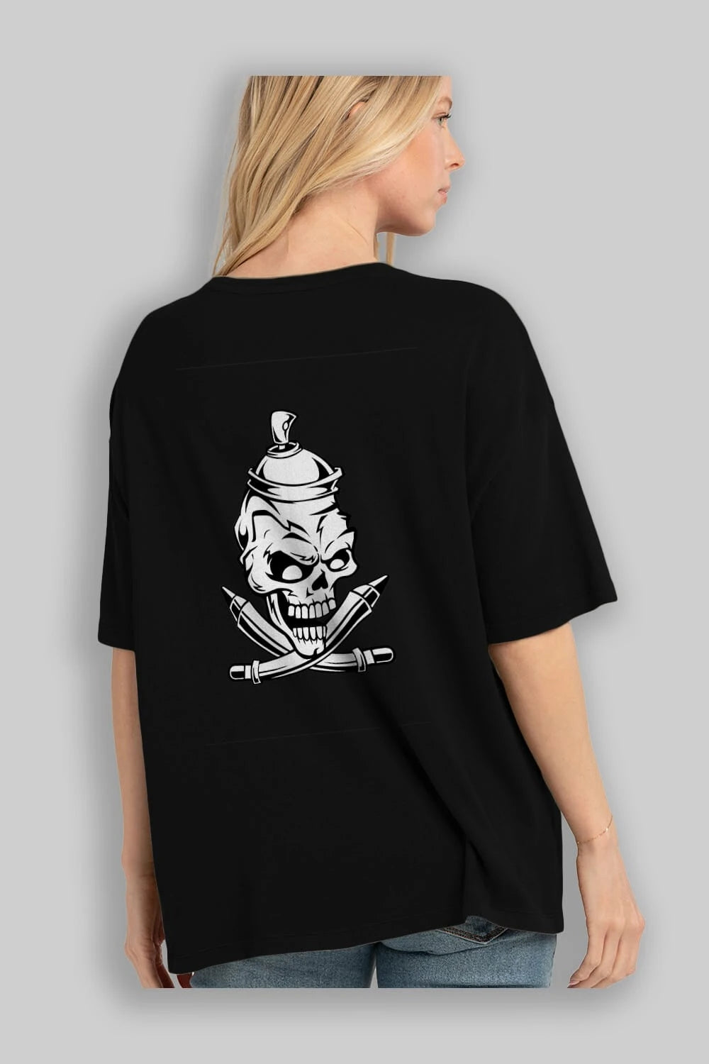 Skull Grafity Arka Baskılı Oversize t-shirt Erkek Kadın Unisex %100 Pamuk tişort