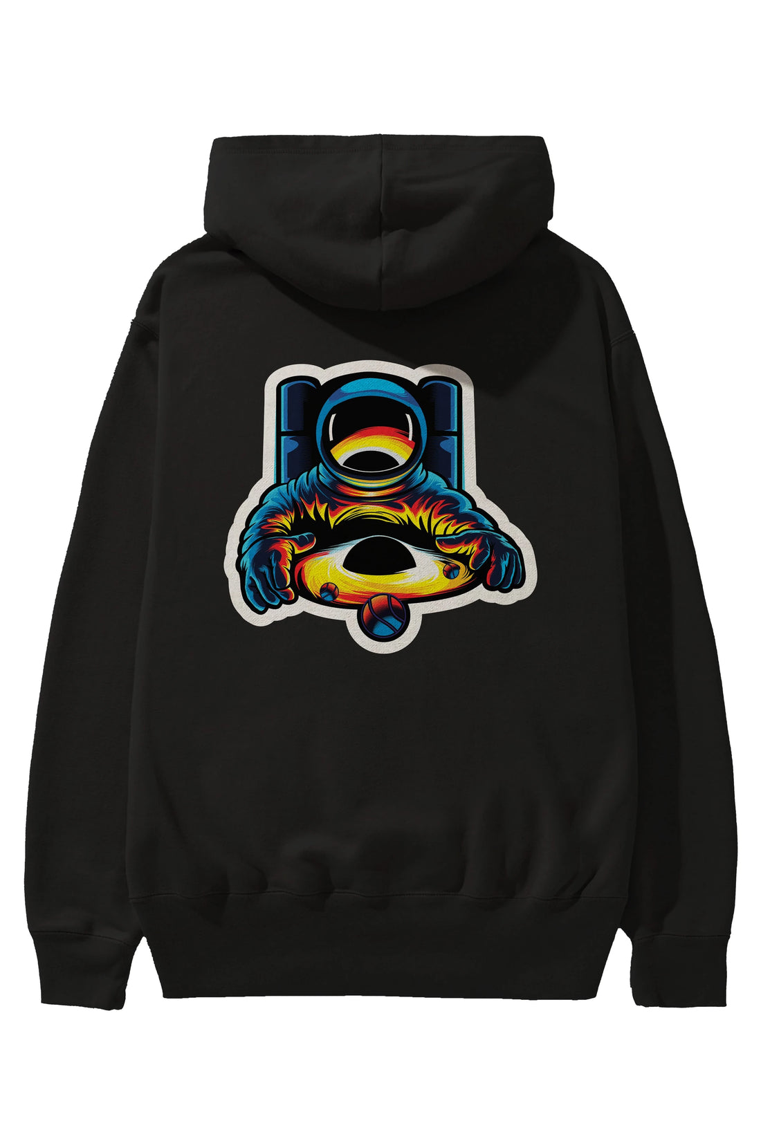 Astronaut & Black Hole Sticker Arka Baskılı Hoodie Oversize Kapüşonlu Sweatshirt Erkek Kadın Unisex