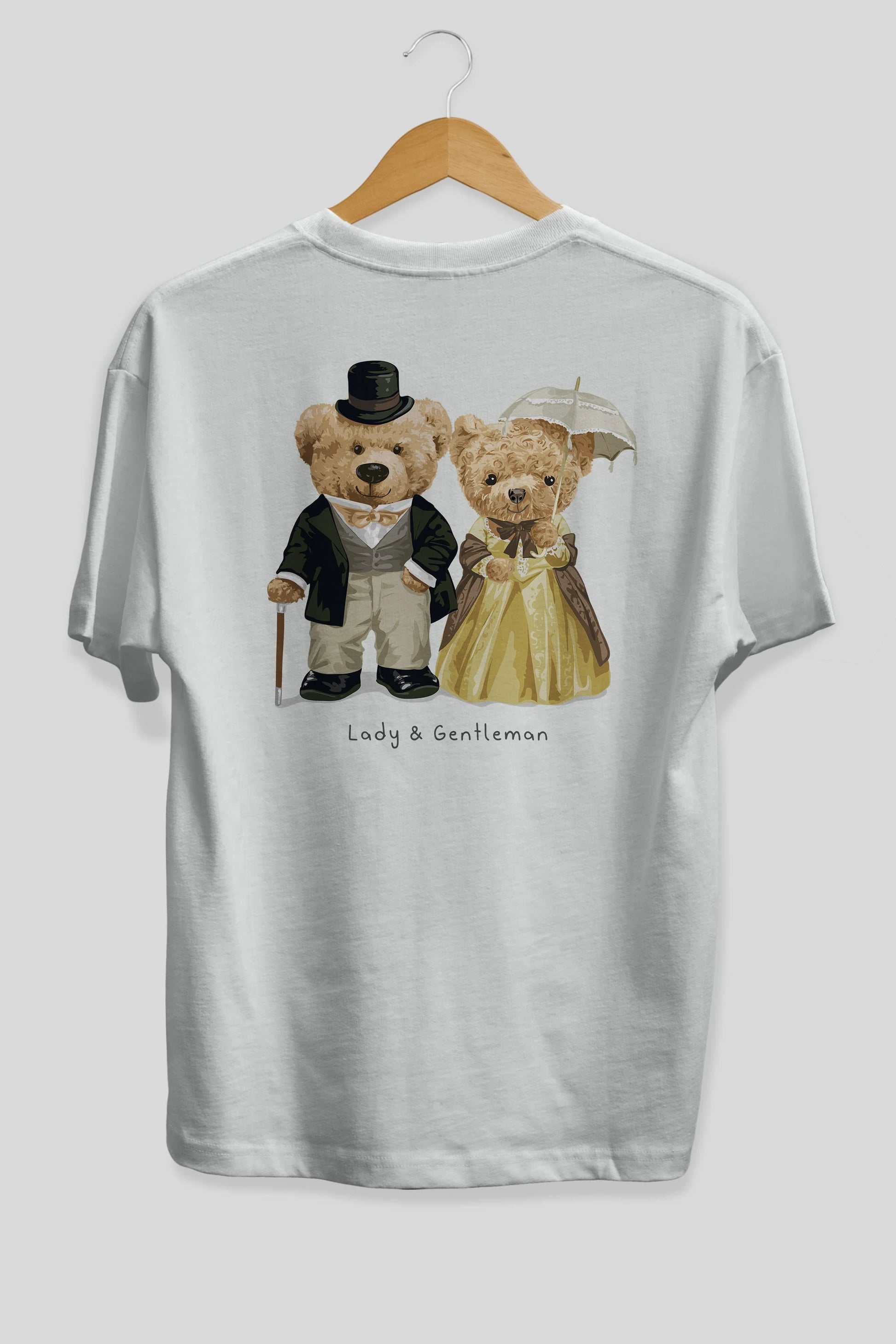 Teddy Bear Couple Arka Baskılı Oversize t-shirt Erkek Kadın Unisex %100 Pamuk