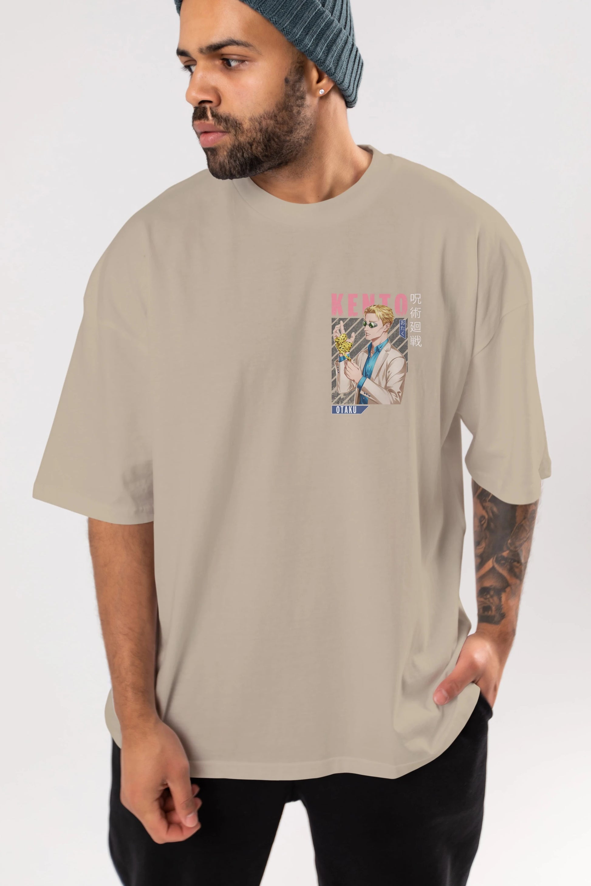 Kento Nanami Ön Sol Baskılı Oversize t-shirt Erkek Kadın Unisex %100 Pamuk Bisiklet Yaka tişort