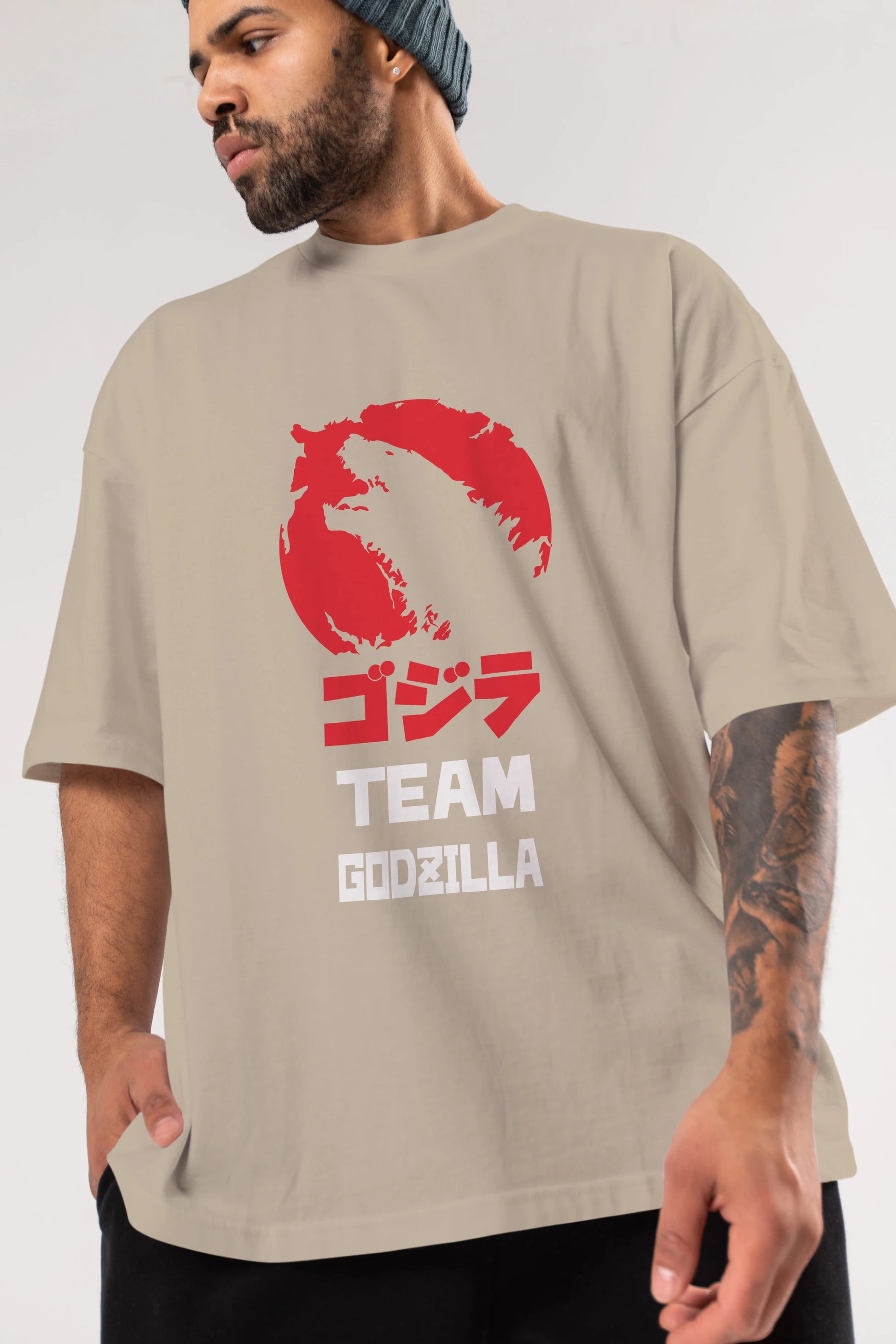 Team Godzilla Ön Baskılı Oversize t-shirt Erkek Kadın Unisex %100 Pamuk Bisiklet Yaka tişort