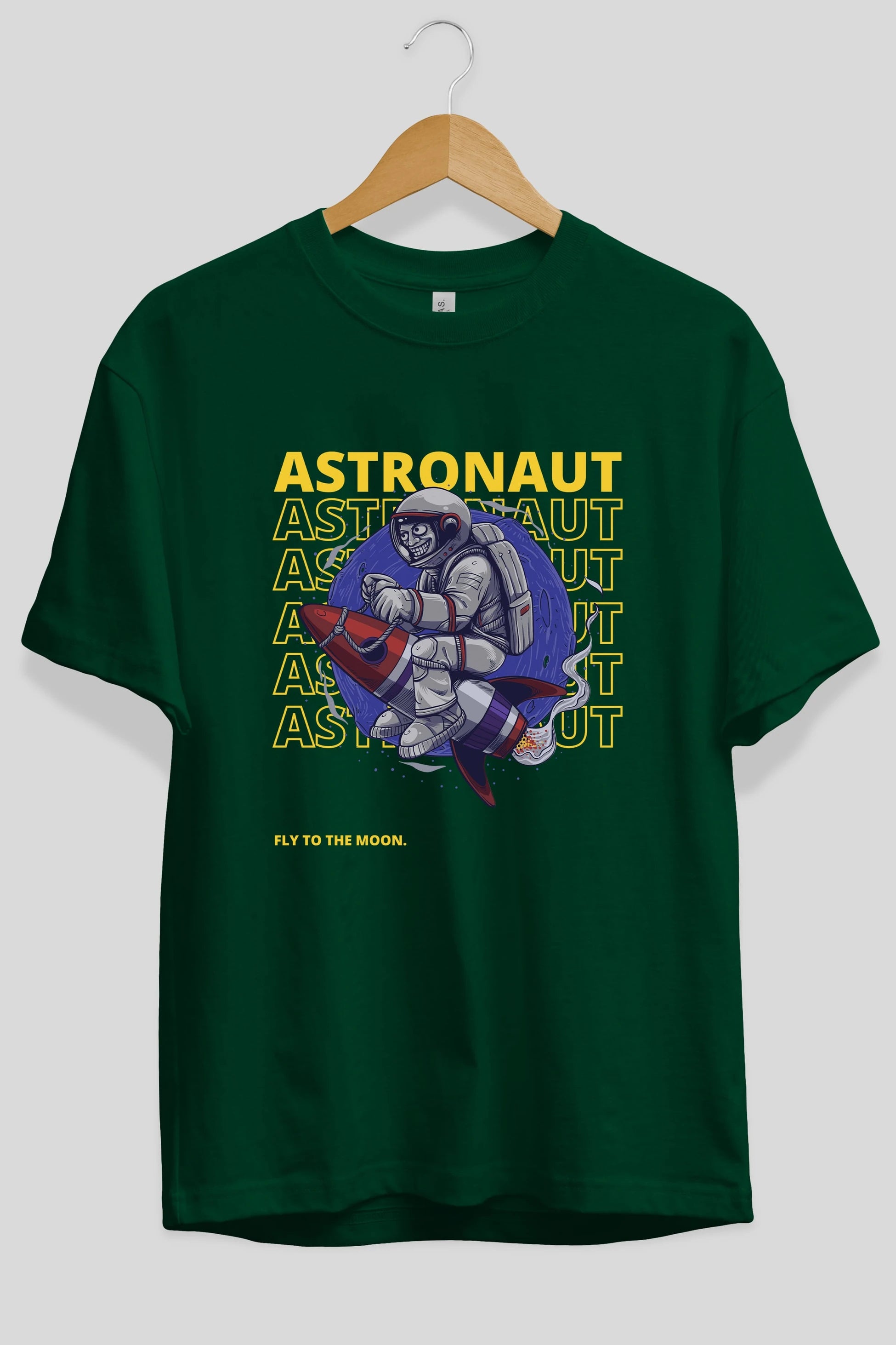 Astronaut Fly to the Moon Yazılı Ön Baskılı Oversize t-shirt Erkek Kadın Unisex