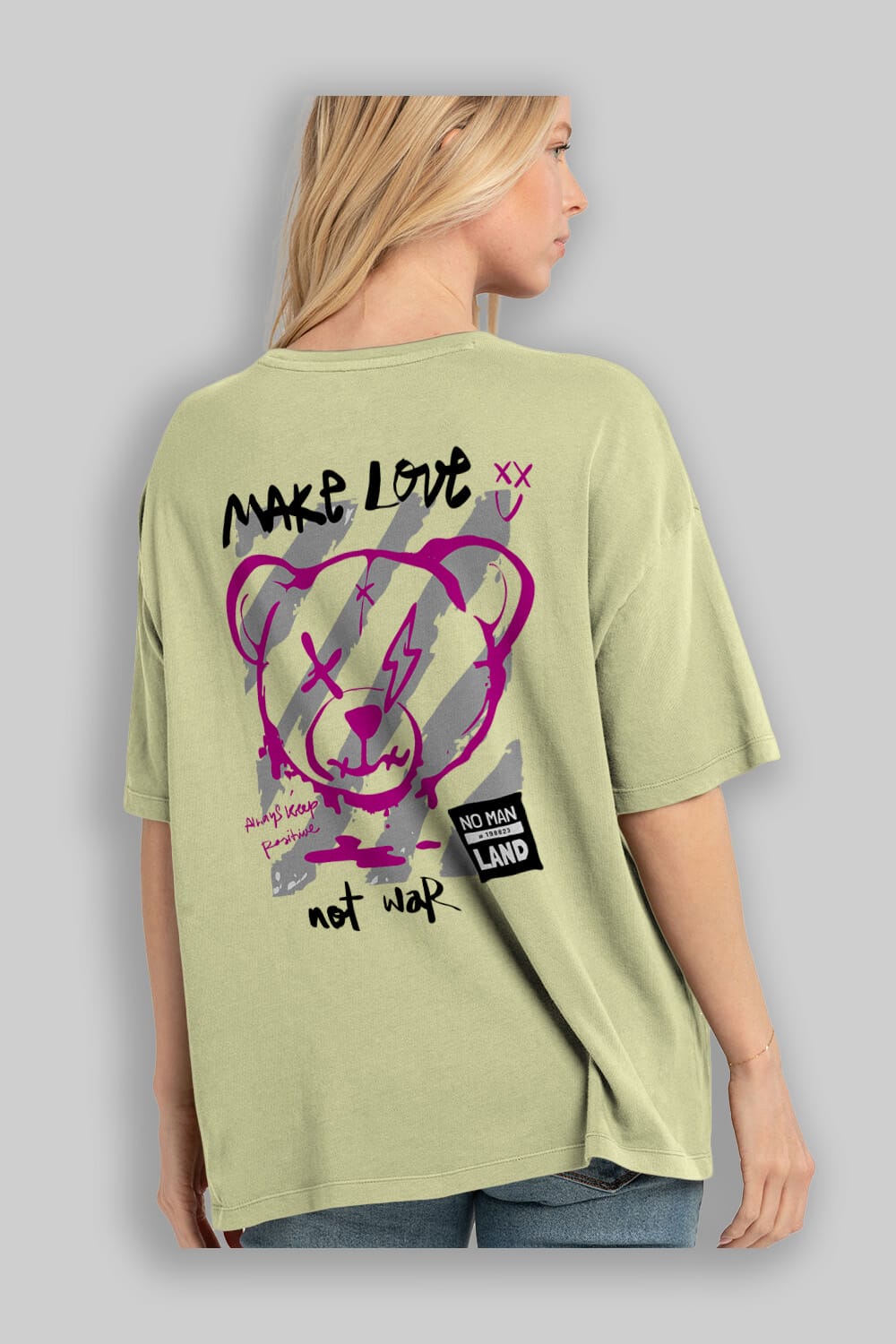 Make Love Bear Arka Baskılı Oversize t-shirt Erkek Kadın Unisex