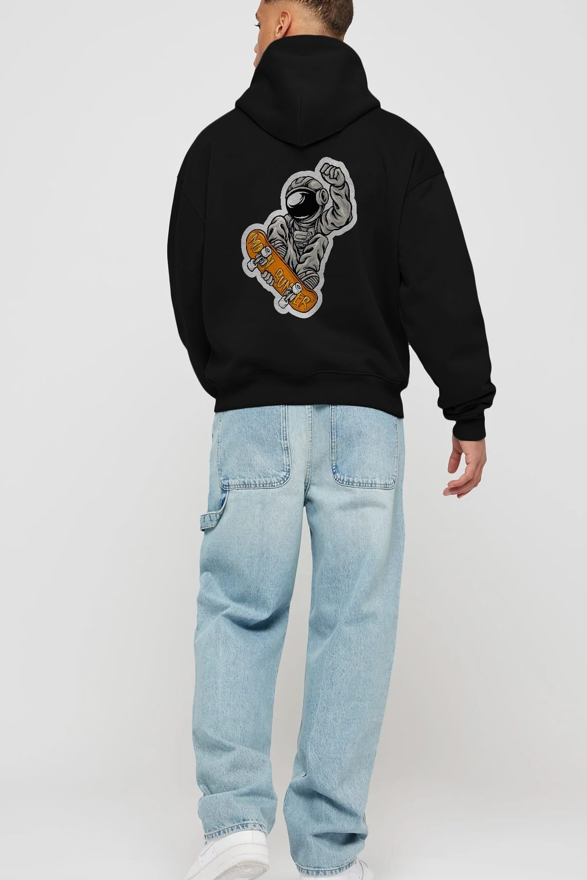 Moon Runner Sticker Arka Baskılı Hoodie Oversize Kapüşonlu Sweatshirt Erkek Kadın Unisex