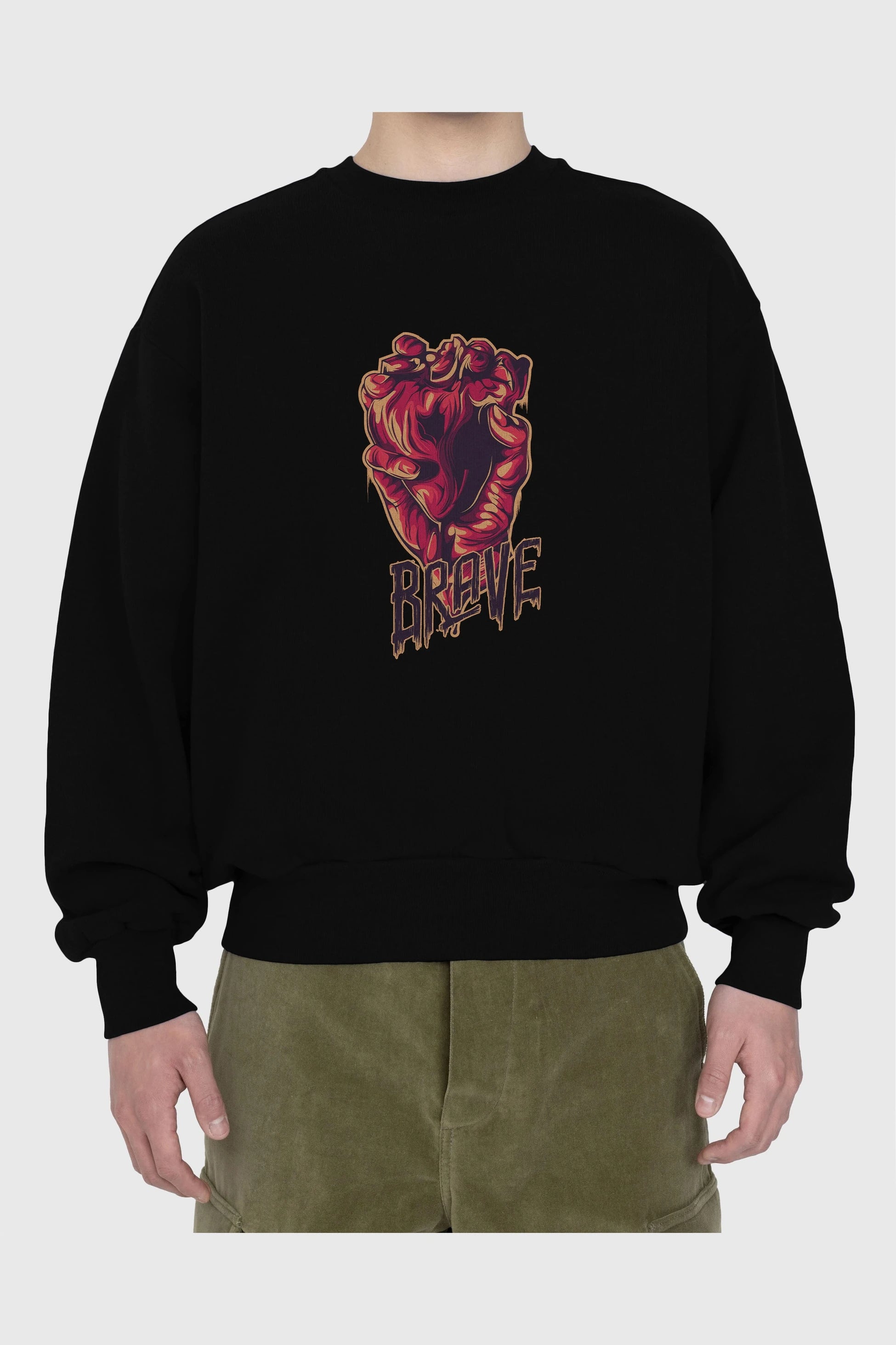 Brave Streetwear Ön Baskılı Oversize Sweatshirt Erkek Kadın Unisex