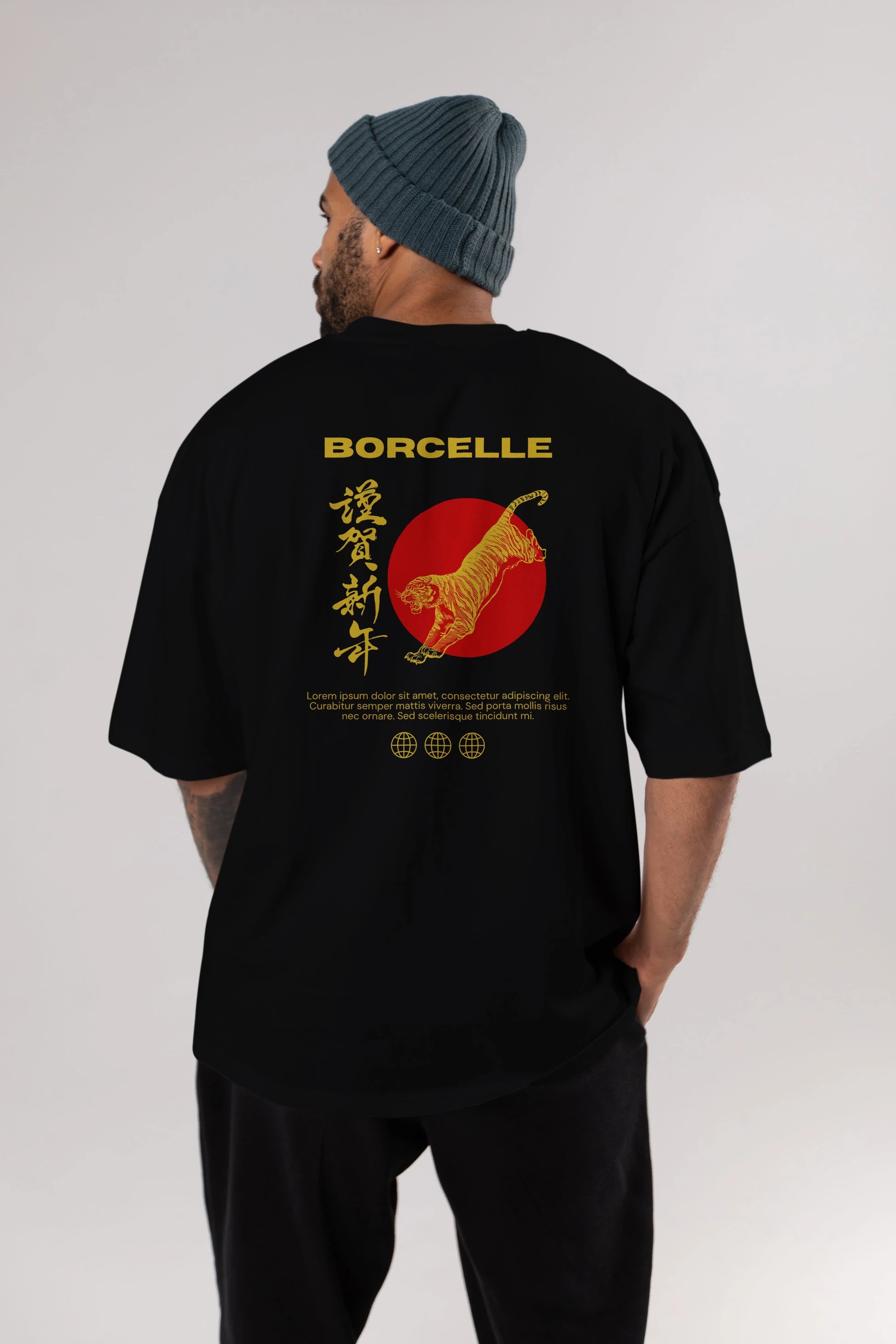 Borcelle Tiger Streetwear Arka Baskılı Oversize t-shirt Erkek Kadın Unisex