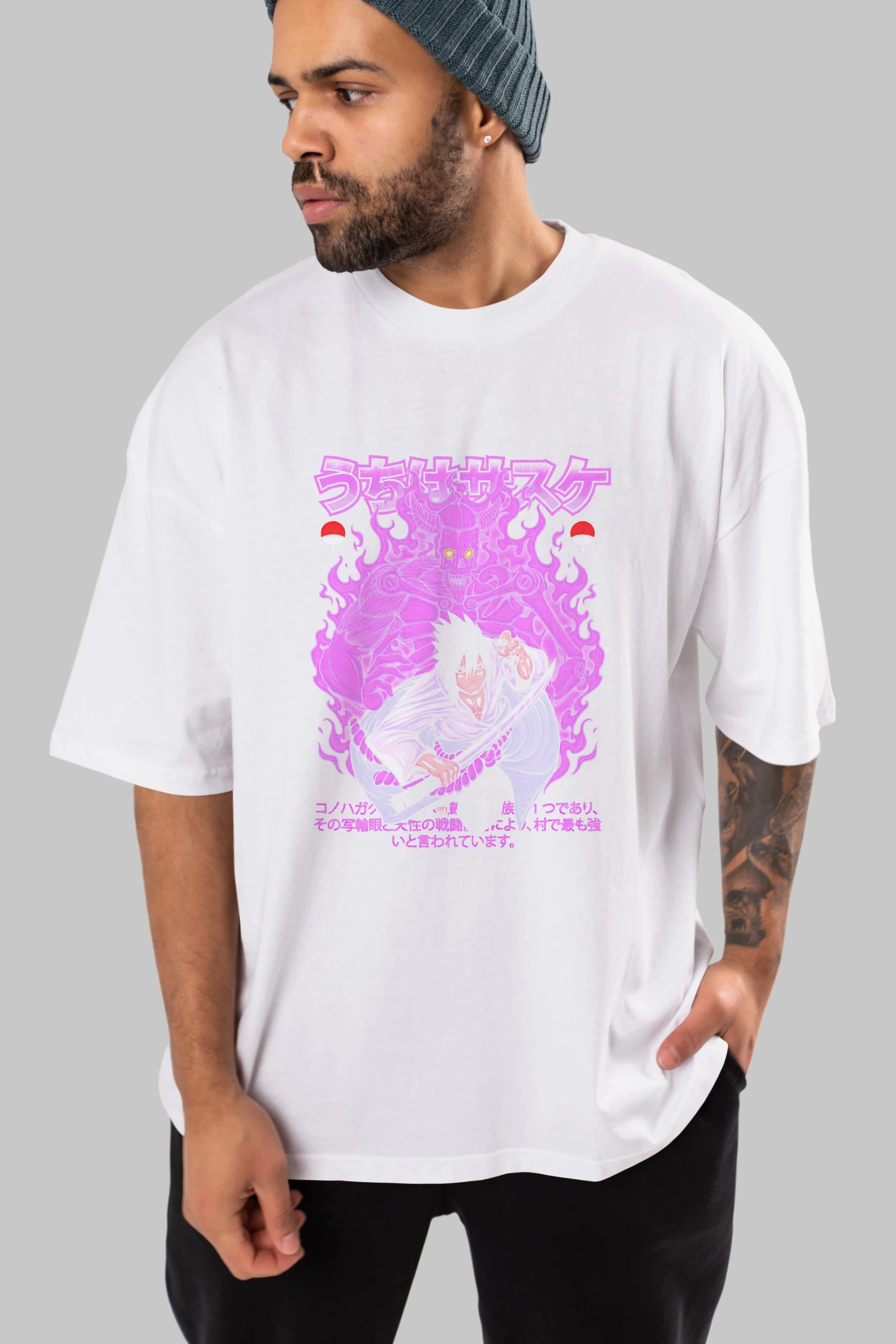 SASUKE UCHIHA NARUTO Anime Ön Baskılı Oversize t-shirt %100 pamuk Erkek Kadın Unisex