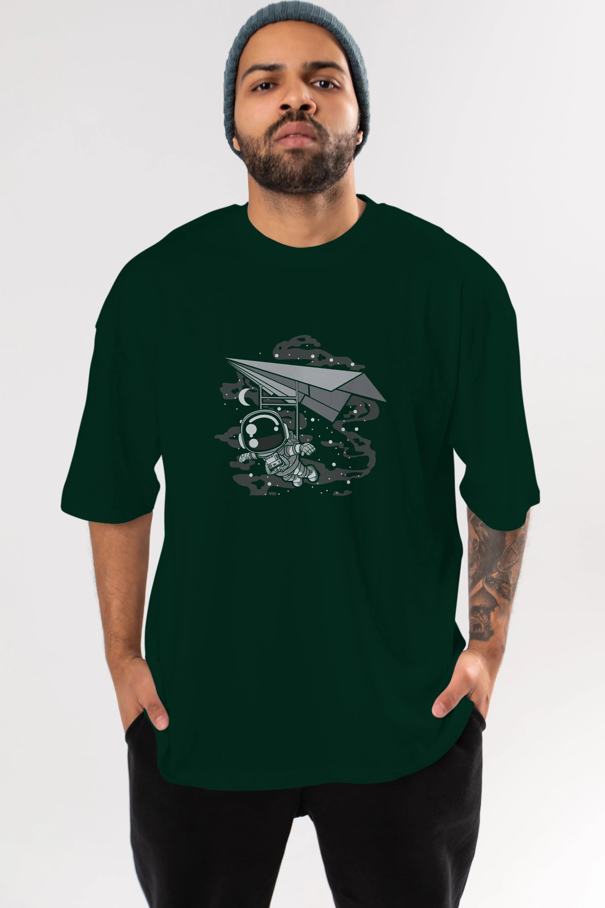Astronaut Flying Ön Baskılı Oversize t-shirt Erkek Kadın Unisex