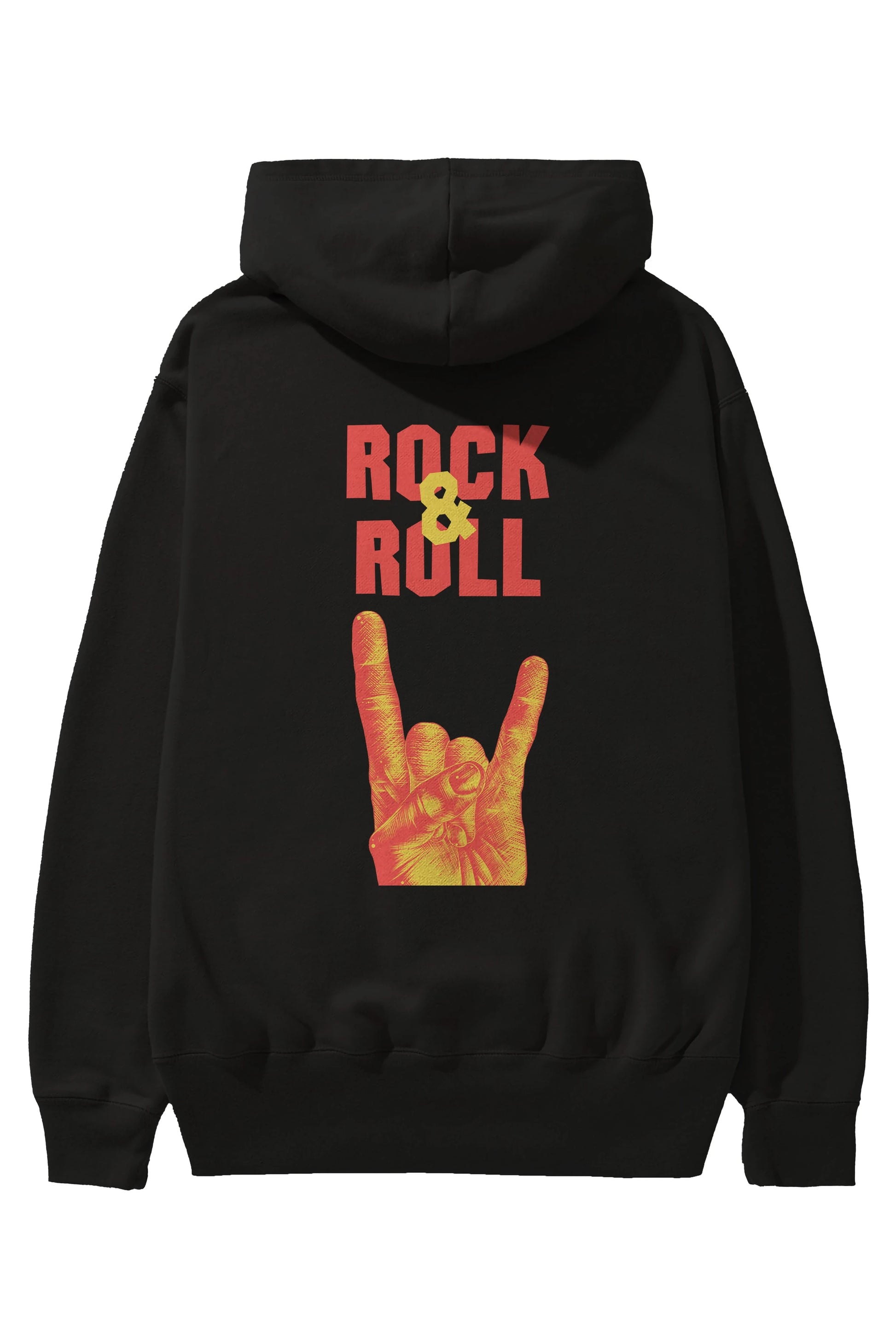 Rock & Roll Yazılı Arka Baskılı Oversize Hoodie Kapüşonlu Sweatshirt Erkek Kadın Unisex