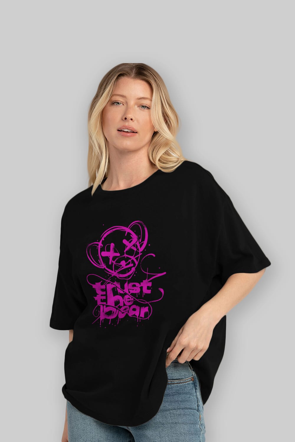 Trust The Bear 2 Ön Baskılı Oversize t-shirt Erkek Kadın Unisex