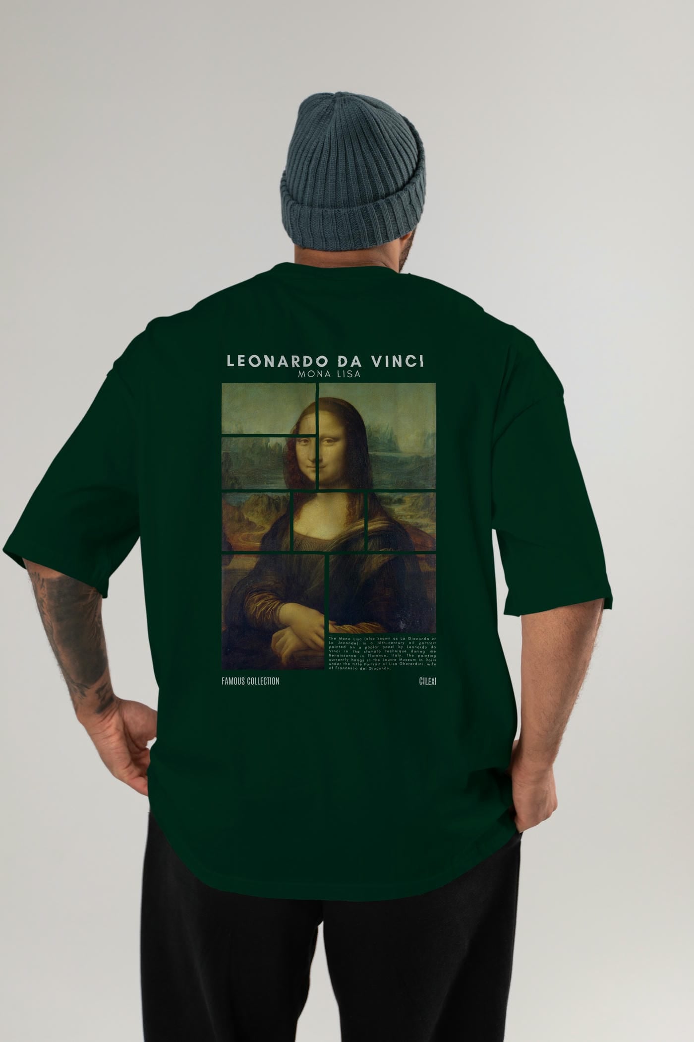 Leonardo Da Vinci Mona Lisa Arka Baskılı Oversize t-shirt Erkek Kadın Bisiklet Yaka Pamuk tişort