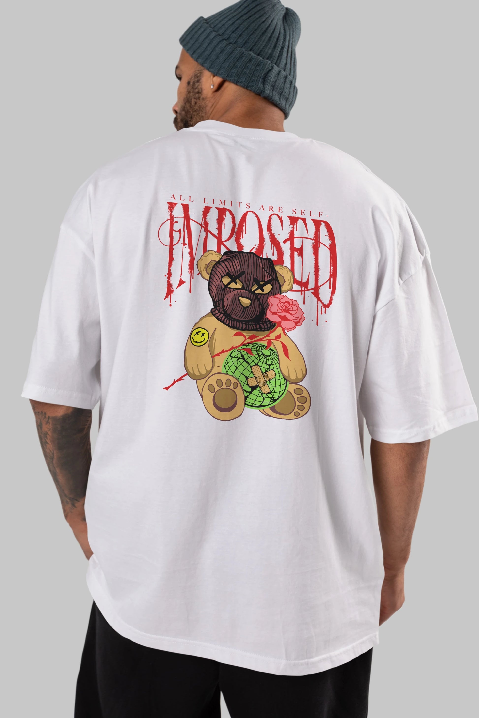 All Limits Bear Arka Baskılı Oversize t-shirt Erkek Kadın Unisex