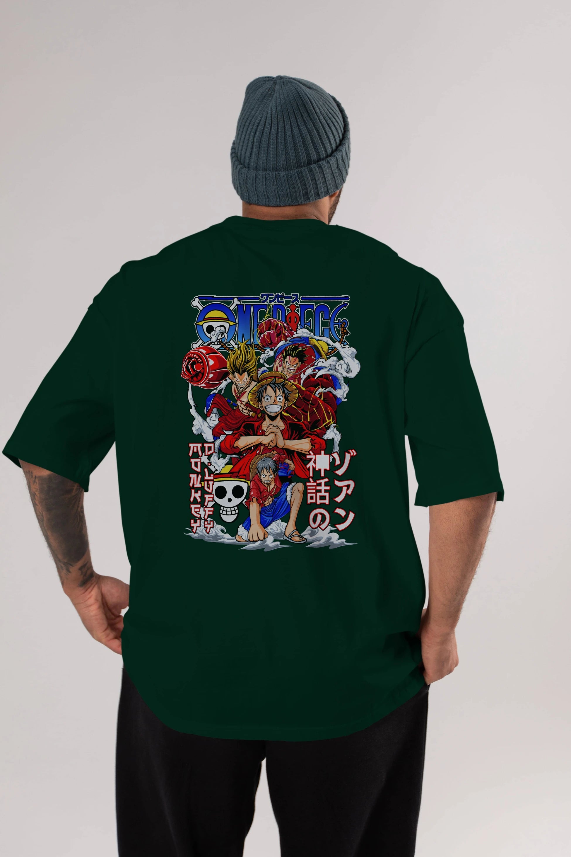 MONKEY D. LUFF-ONE PIECE 2 Anime Arka Baskılı Oversize t-shirt Erkek Kadın Unisex