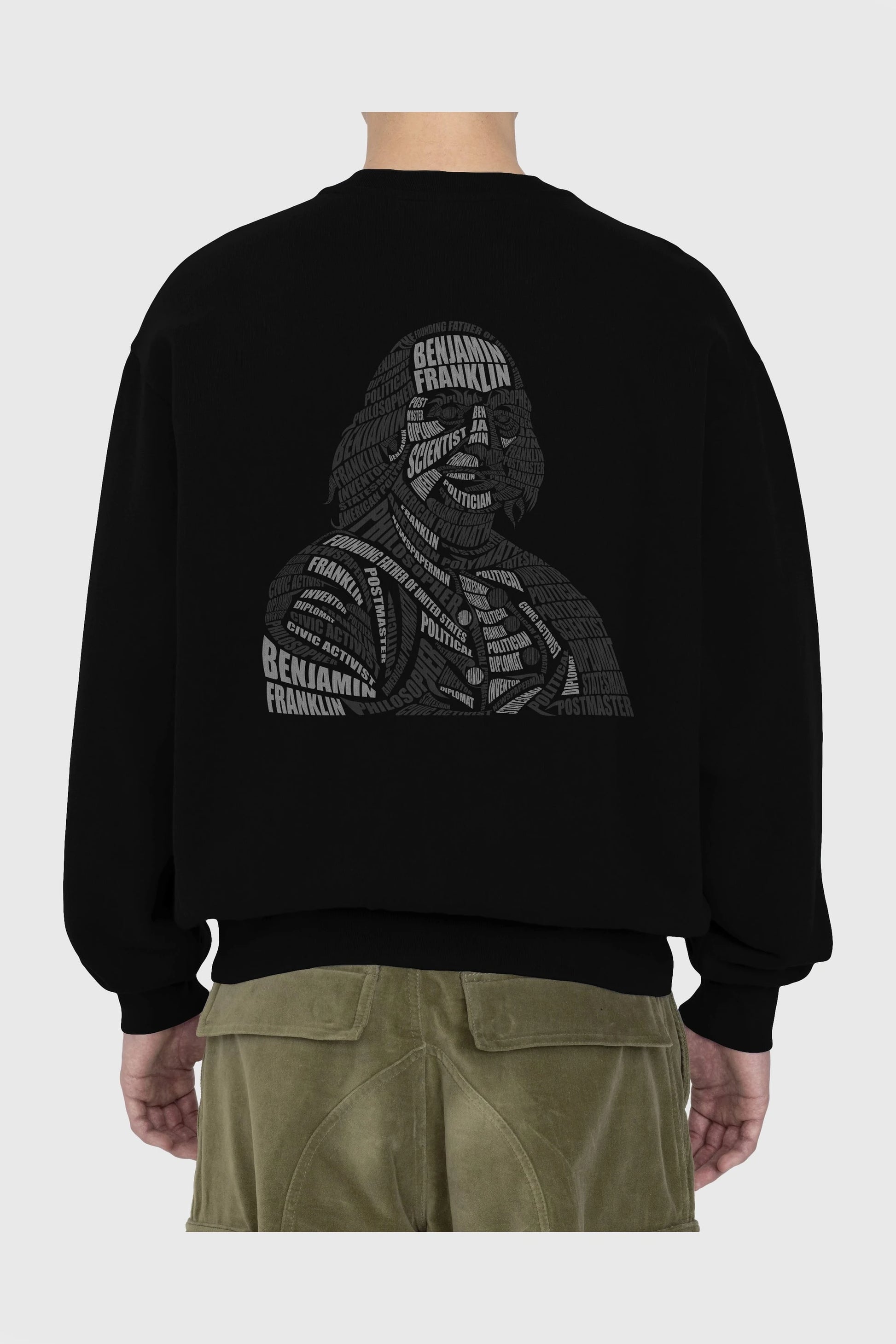 Benjamin Franklin Calligram Arka Baskılı Oversize Sweatshirt Erkek Kadın Unisex