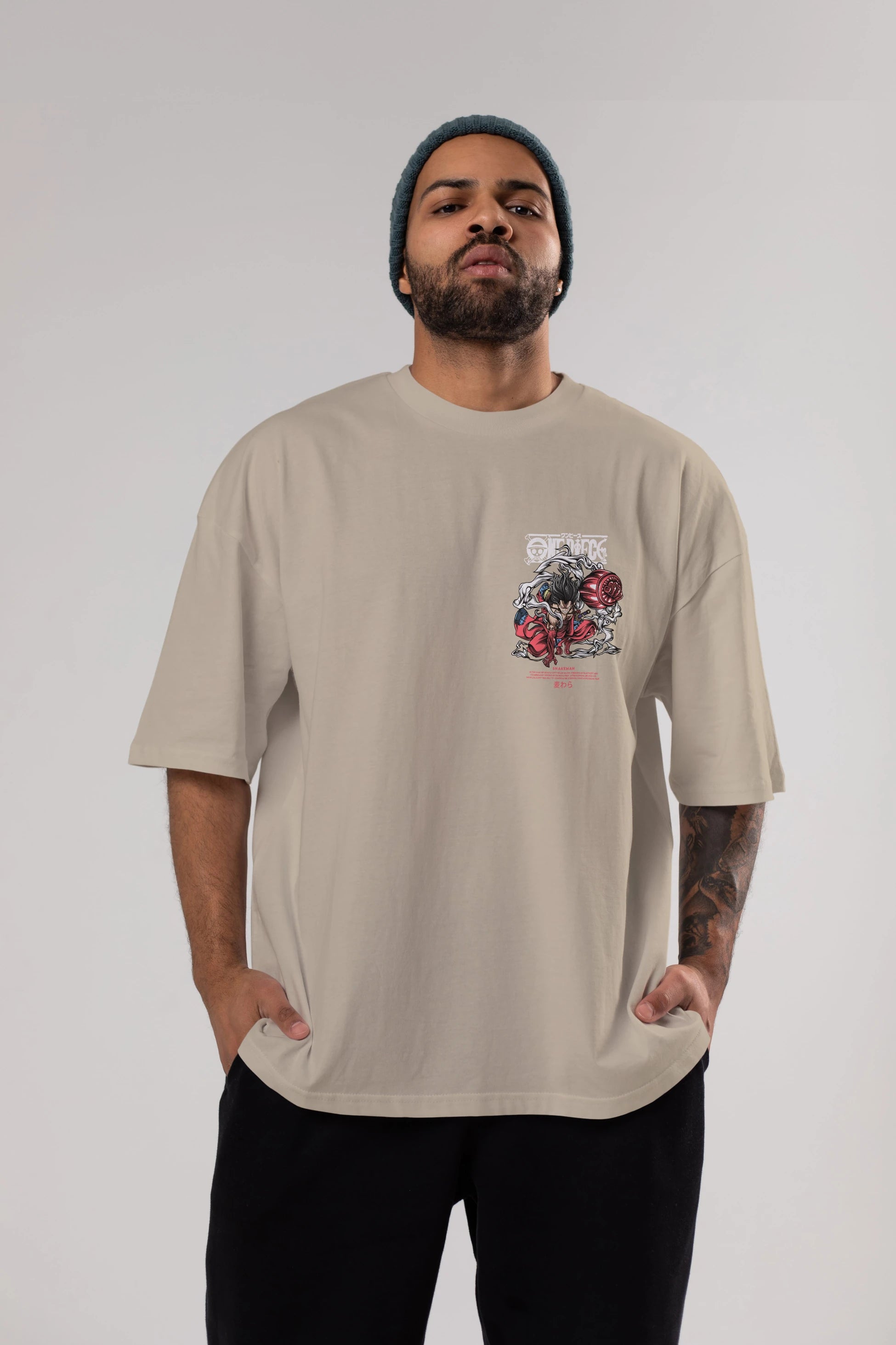 One Piece Snakeman Ön Sol Baskılı Oversize t-shirt Erkek Kadın Unisex %100 Pamuk Bisiklet Yaka tişort