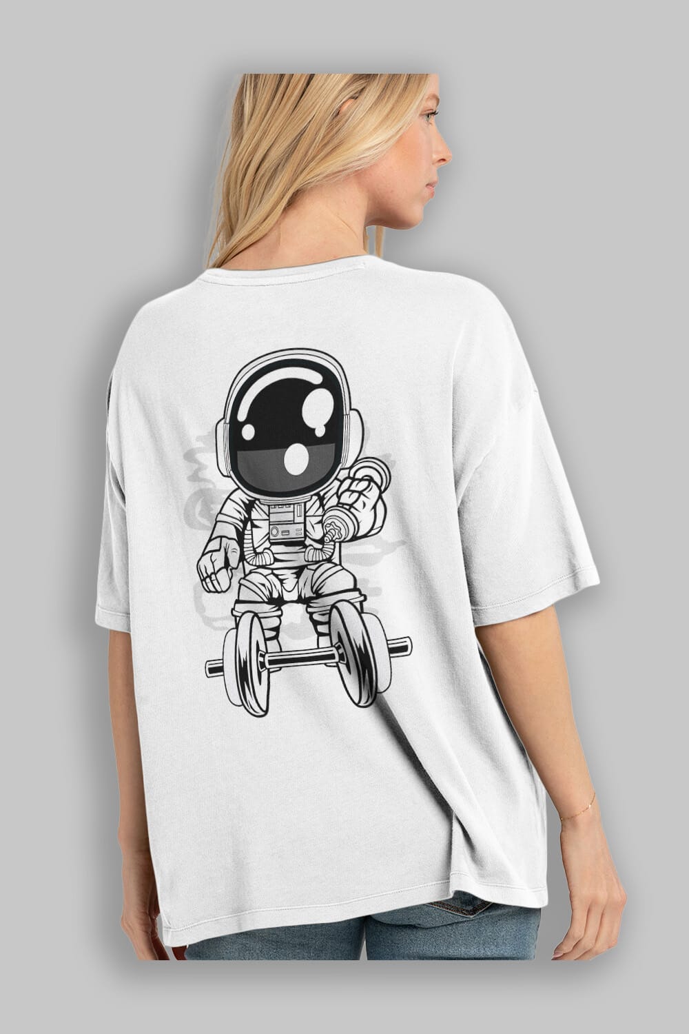 Astronaut Gym Arka Baskılı Oversize t-shirt Erkek Kadın Unisex