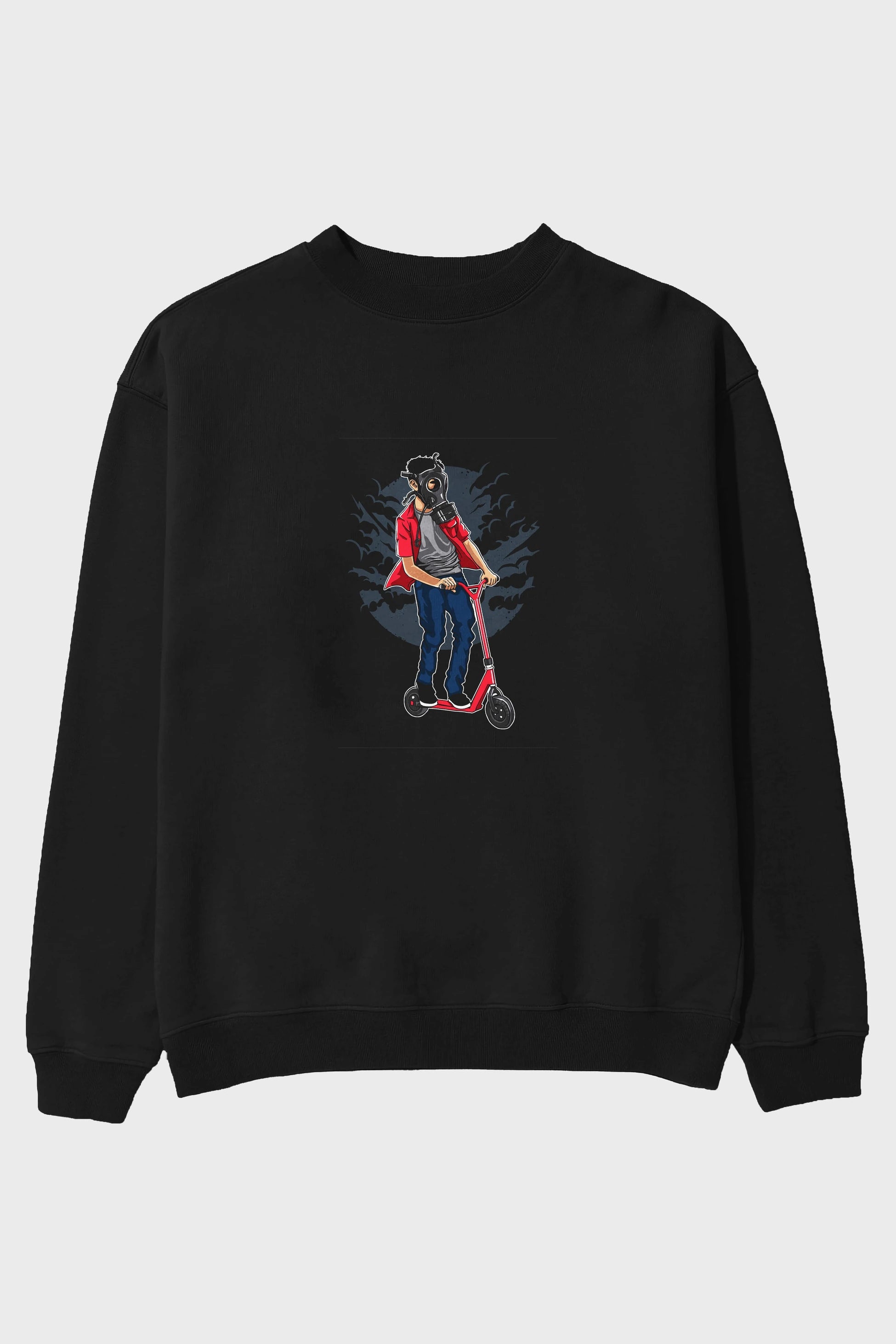 Gasmask Rider Ön Baskılı Oversize Sweatshirt Erkek Kadın Unisex