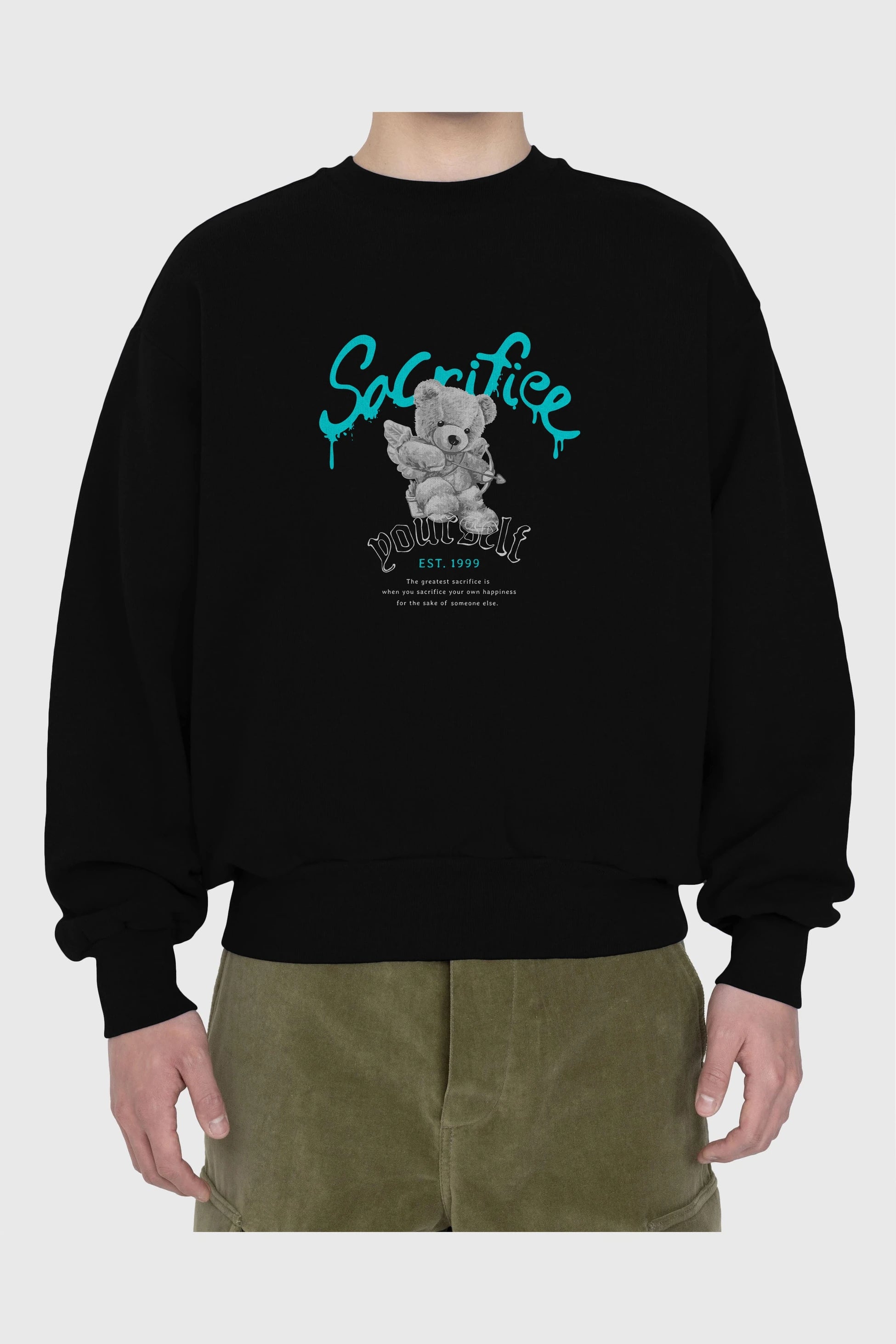Sacrifice Yourself Bear Ön Baskılı Oversize Sweatshirt Erkek Kadın Unisex