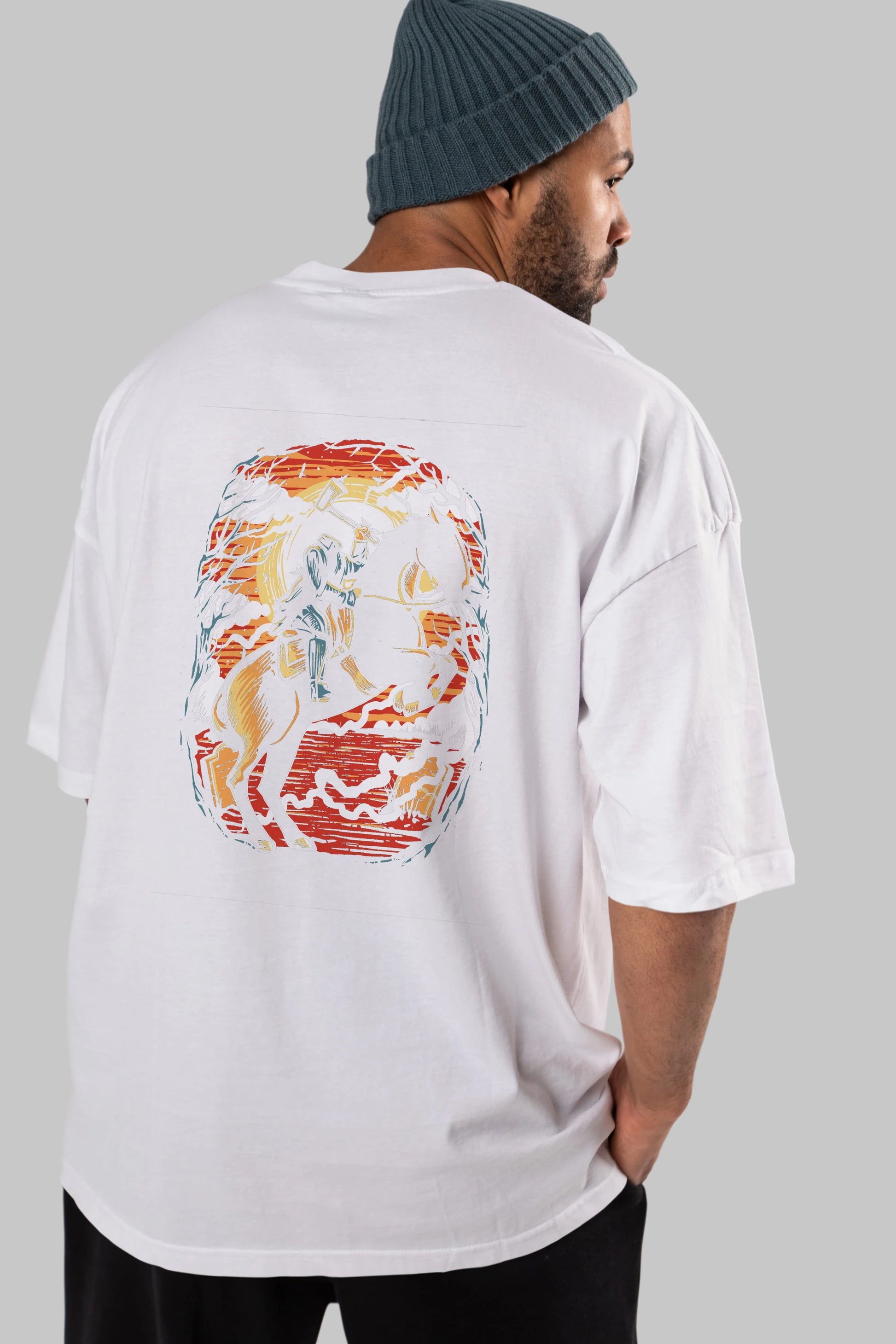 Headless Horseman Arka Baskılı Oversize t-shirt Erkek Kadın Unisex %100 Pamuk