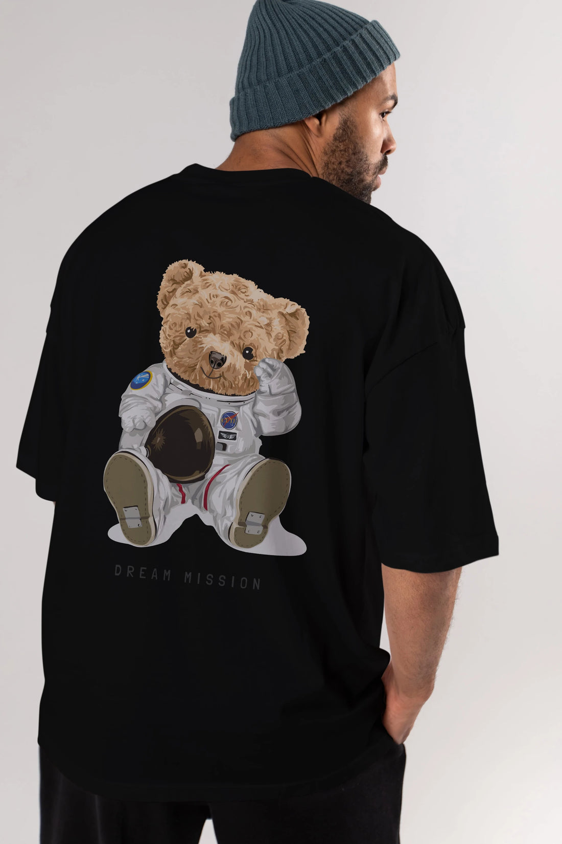 Teddy Bear Asrtonot Arka Baskılı Oversize t-shirt Erkek Kadın Unisex %100 Pamuk